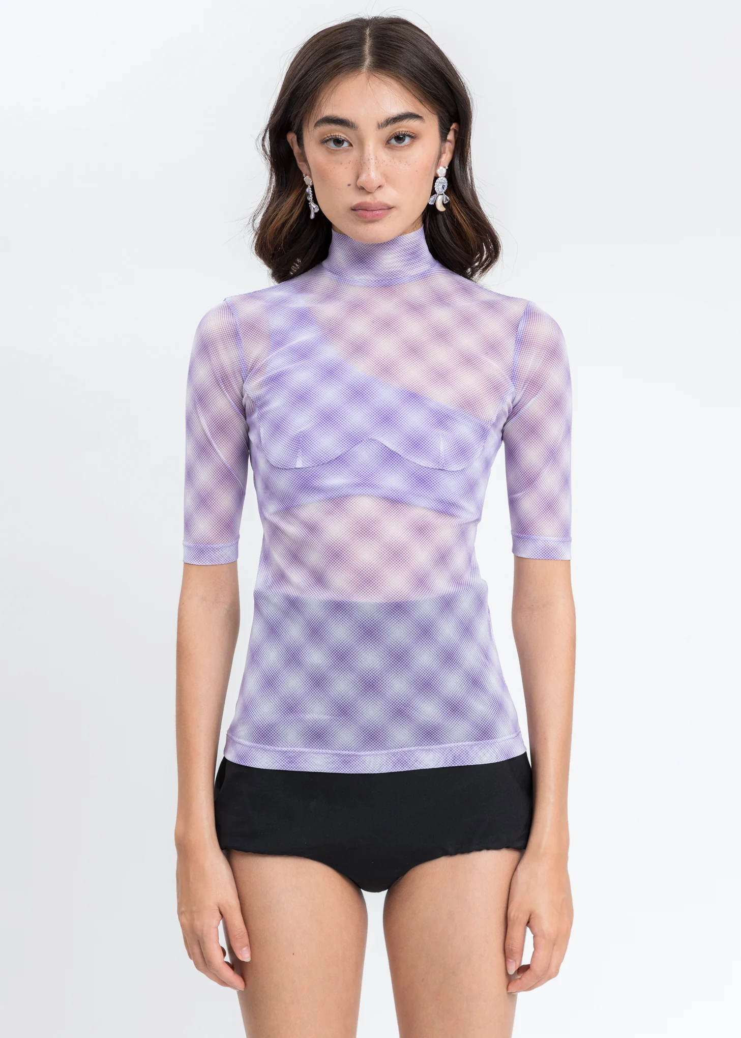 Purple Mesh Check Top