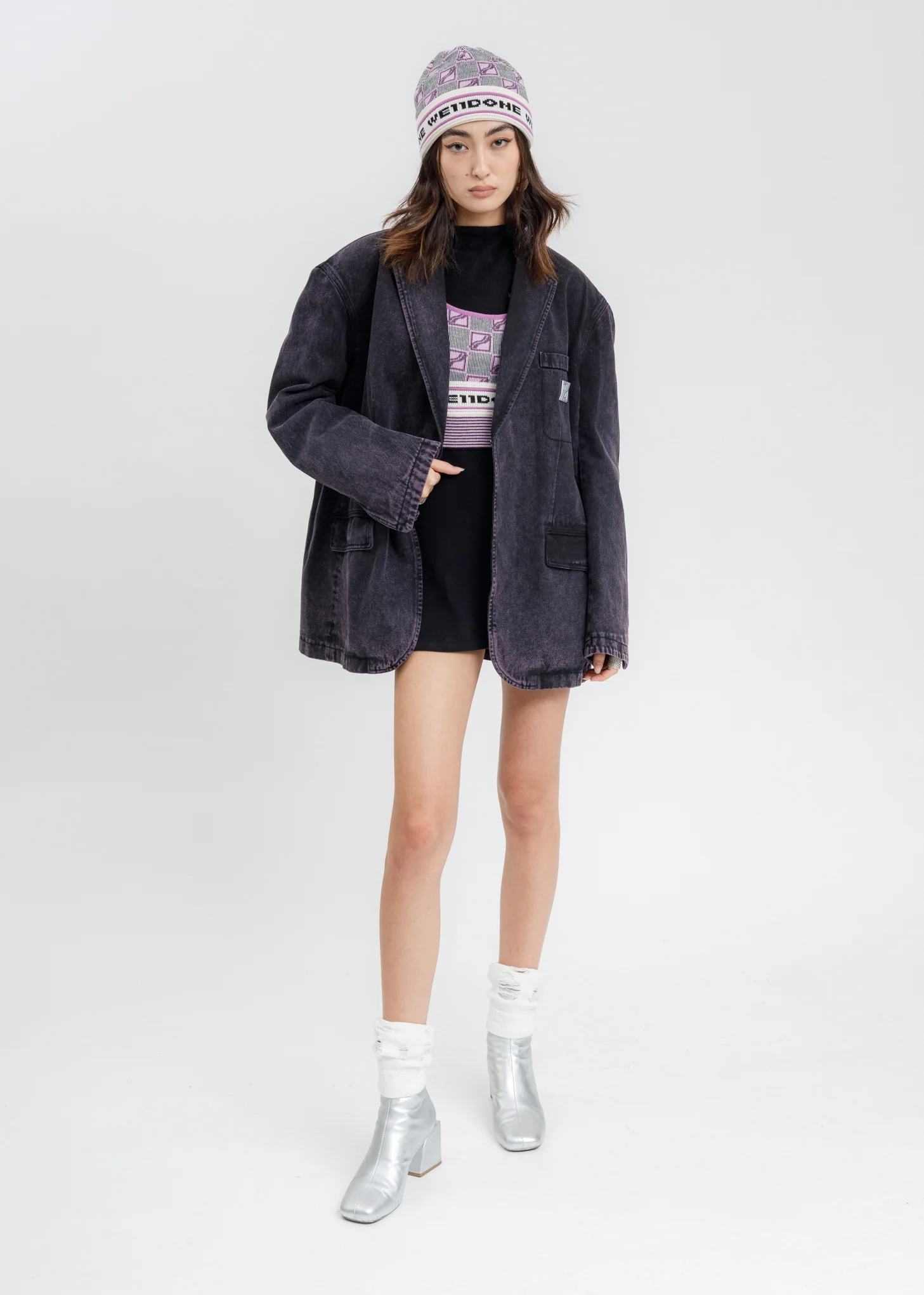 Purple Over Sized Denim Blazer - Image 5