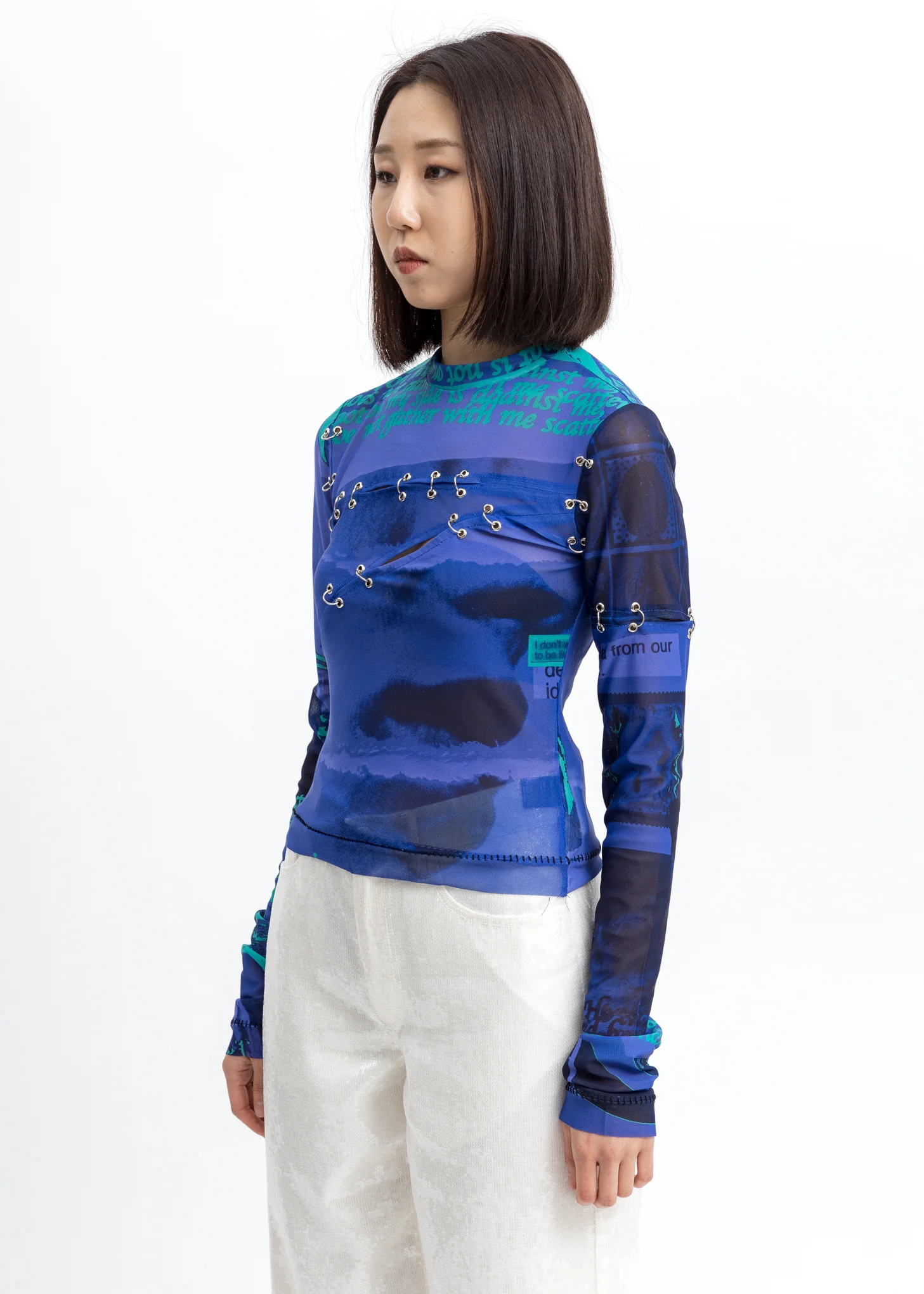 Purple Pierced Sheer Long Sleeves Top - Image 2