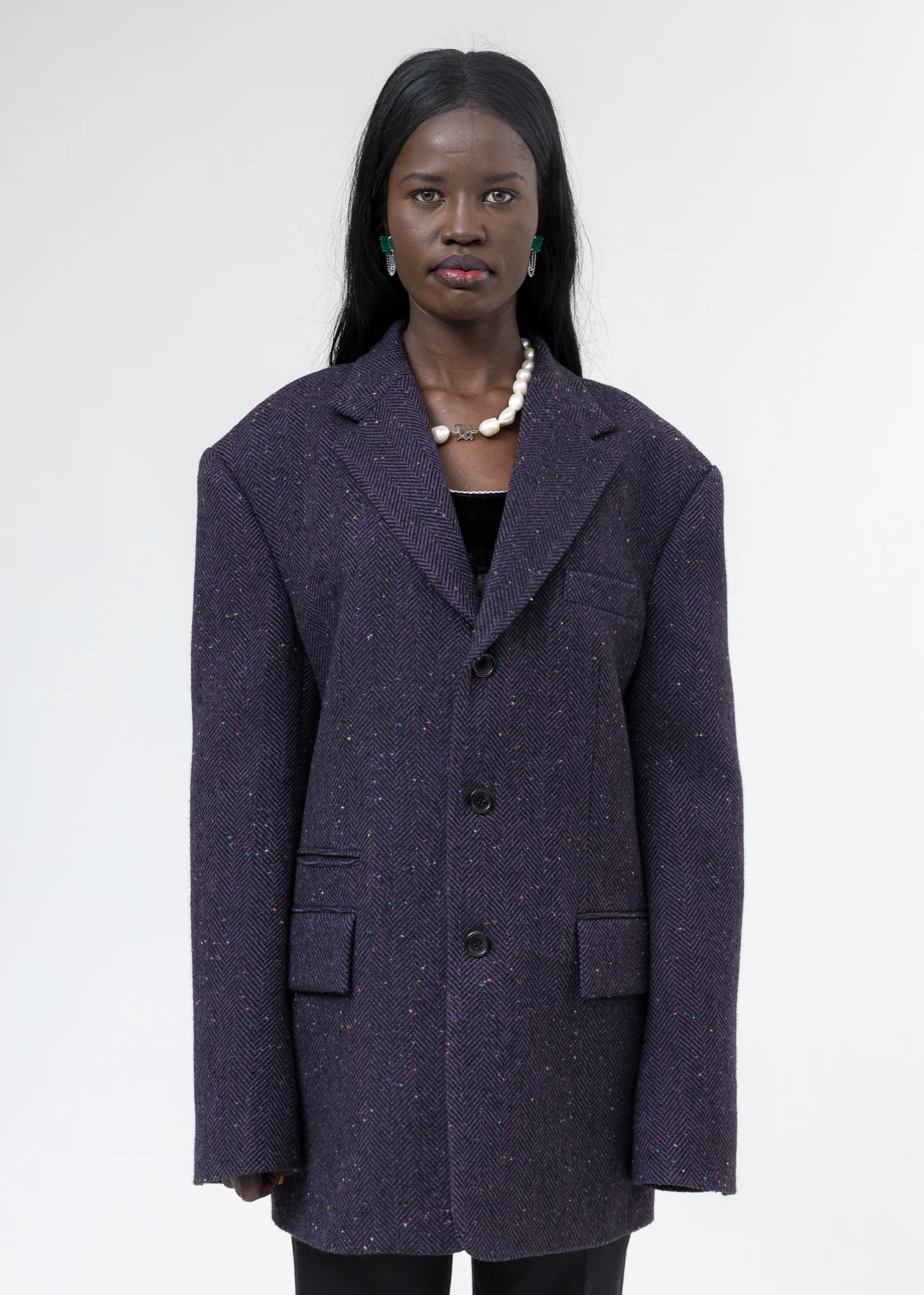 Purple Violet Herringbone Wool Blazer - Image 2