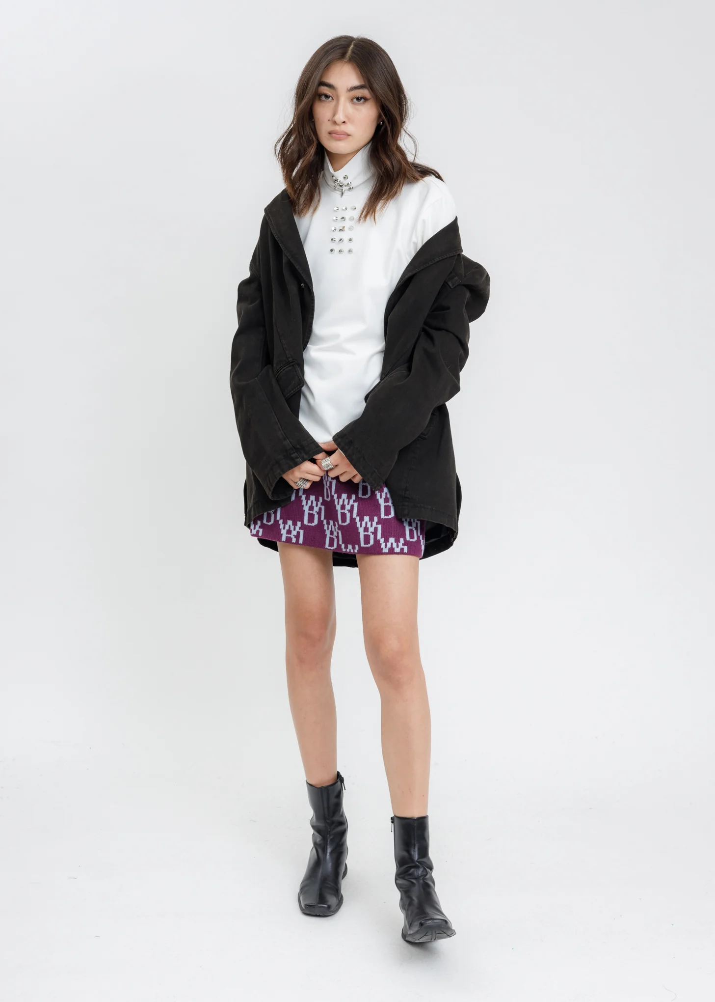 Purple WD1 All Over Logo Knit Mini Skirt - Image 6