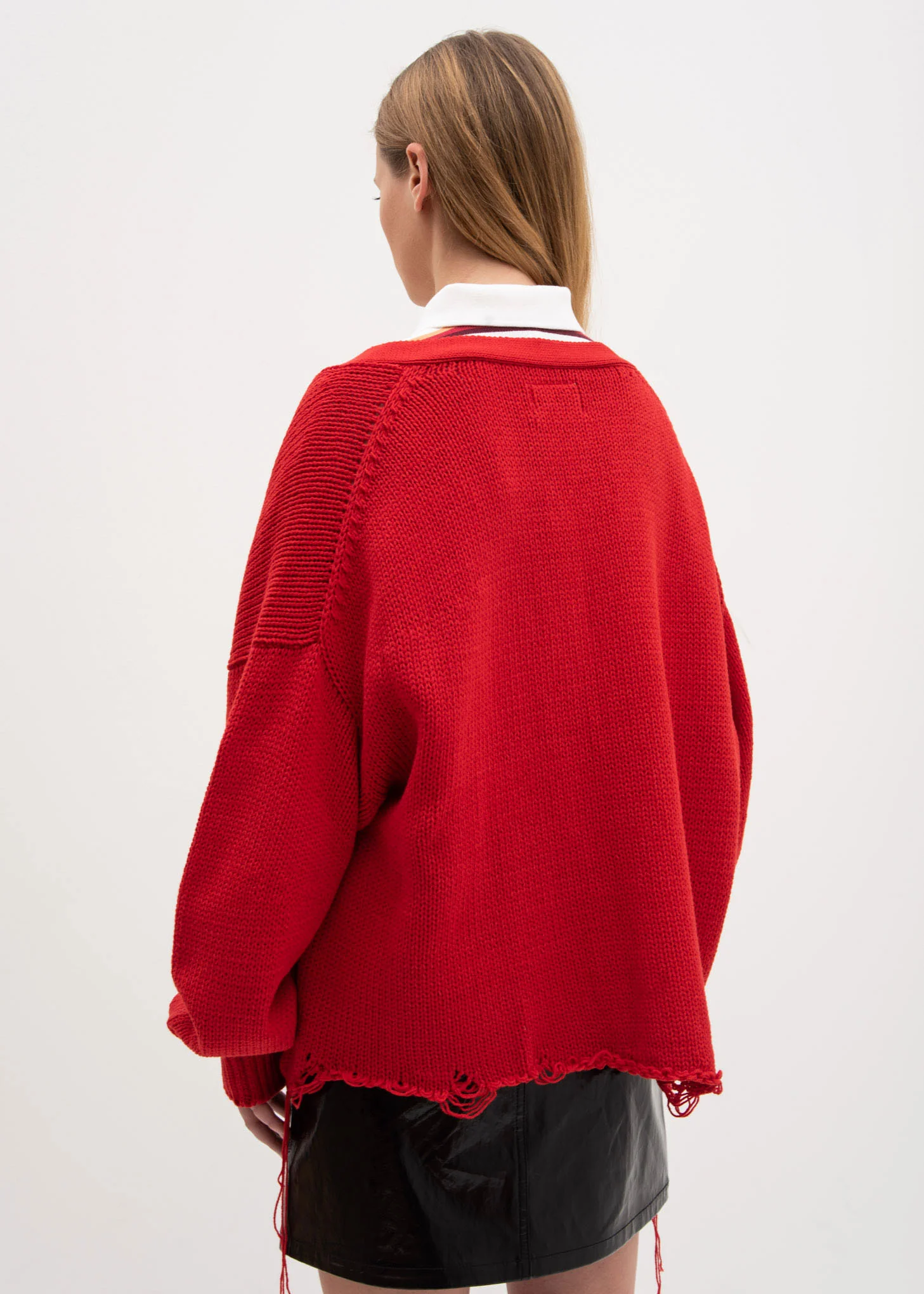 Red 3D Patch Cut Off Cardigan - Image 2