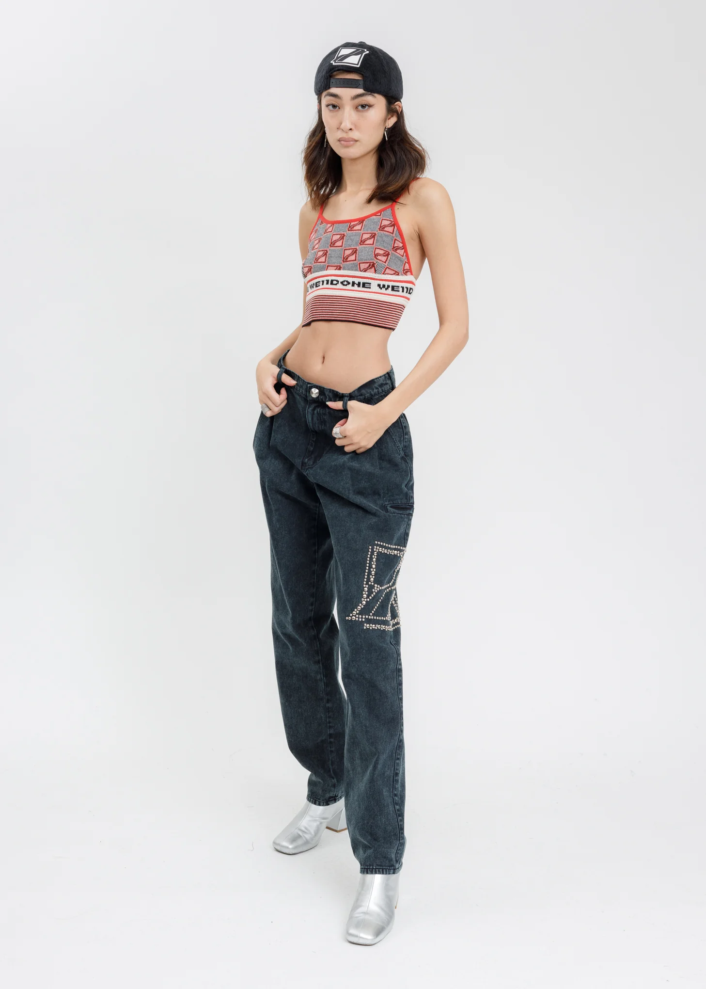 Red All Over Logo Stripe Bra Top - Image 5