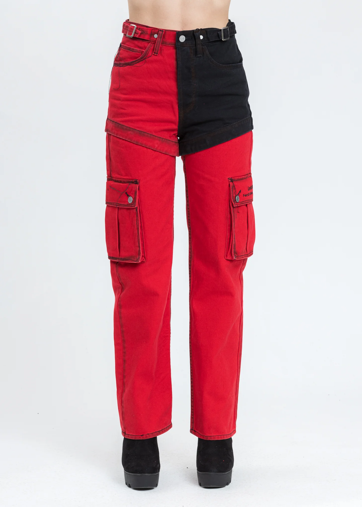 Red and Black Levi's Edition Denim Twill High Straight Loose Jeans