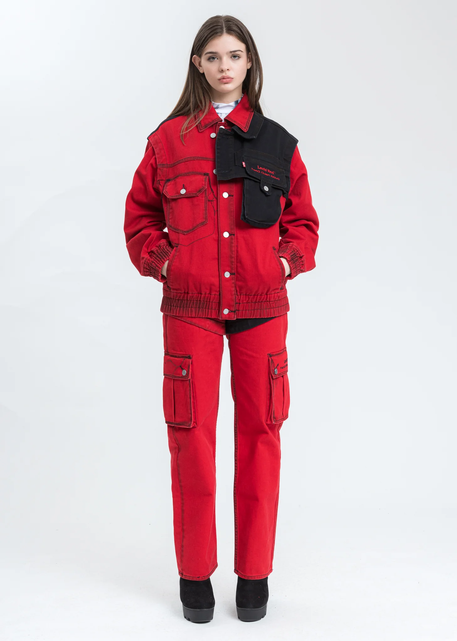 Red And Black Levi's Edition Twill Oversized Jacket - Image 6