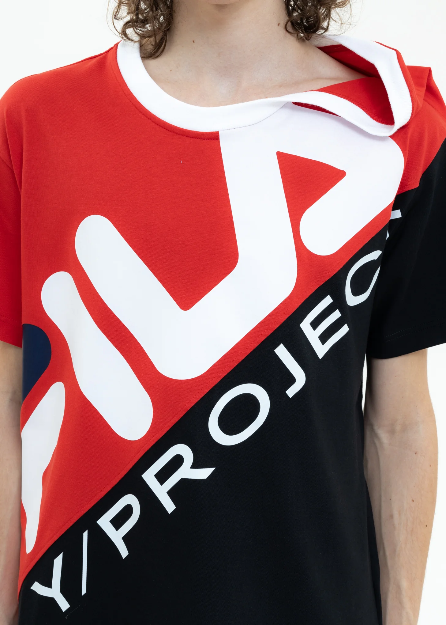 Red And Black Y/PROJECT X FILA CLIP SHOULDER T-Shirt - Image 2