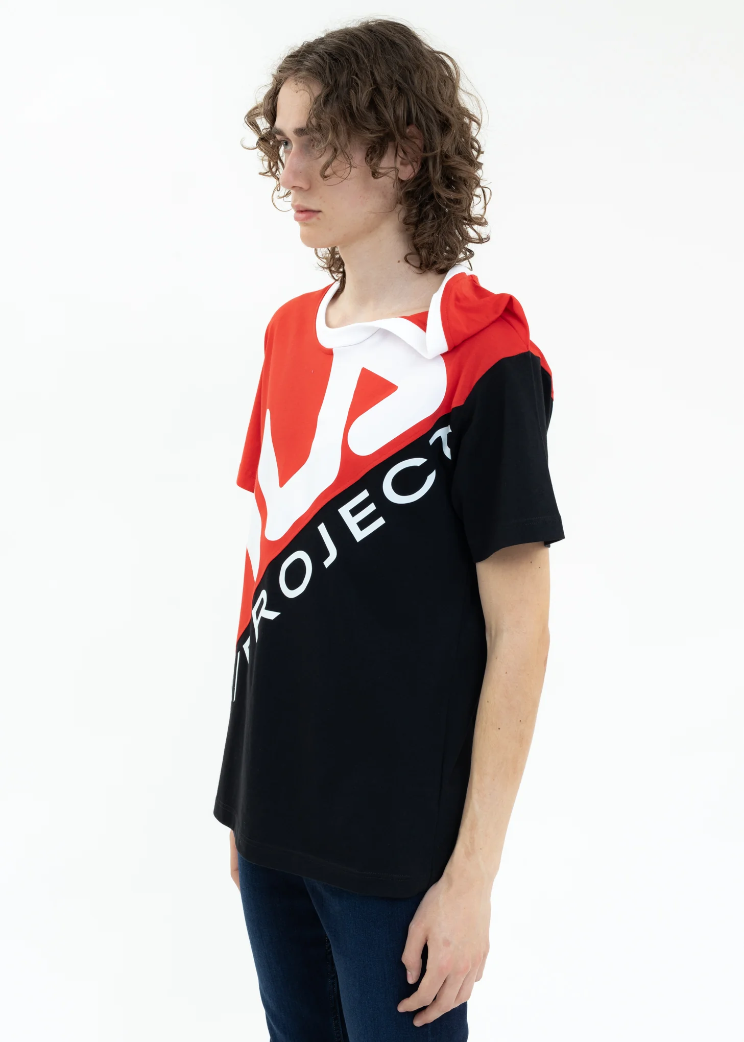 Red And Black Y/PROJECT X FILA CLIP SHOULDER T-Shirt - Image 3