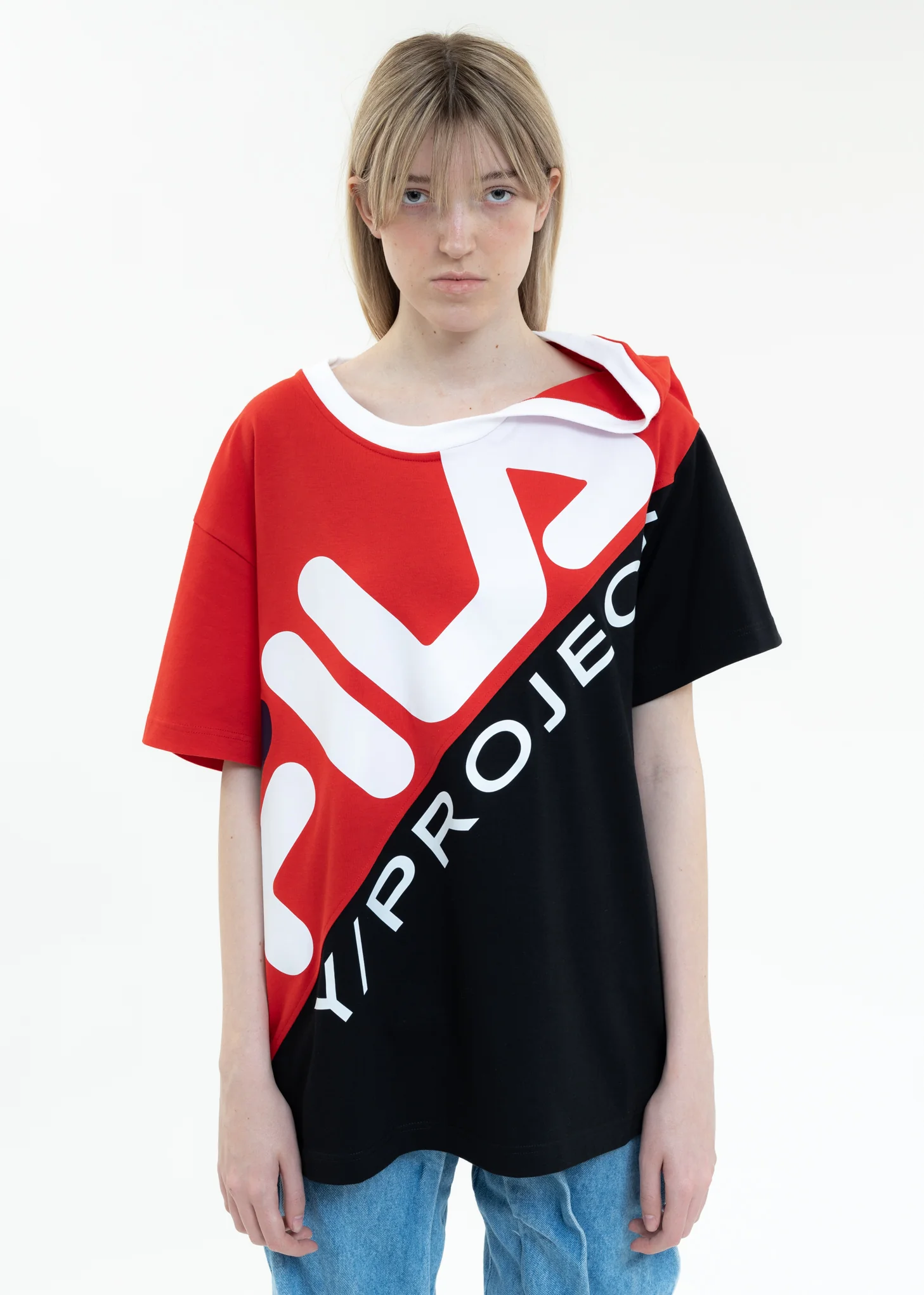 Red And Black Y/PROJECT X FILA CLIP SHOULDER T-Shirt