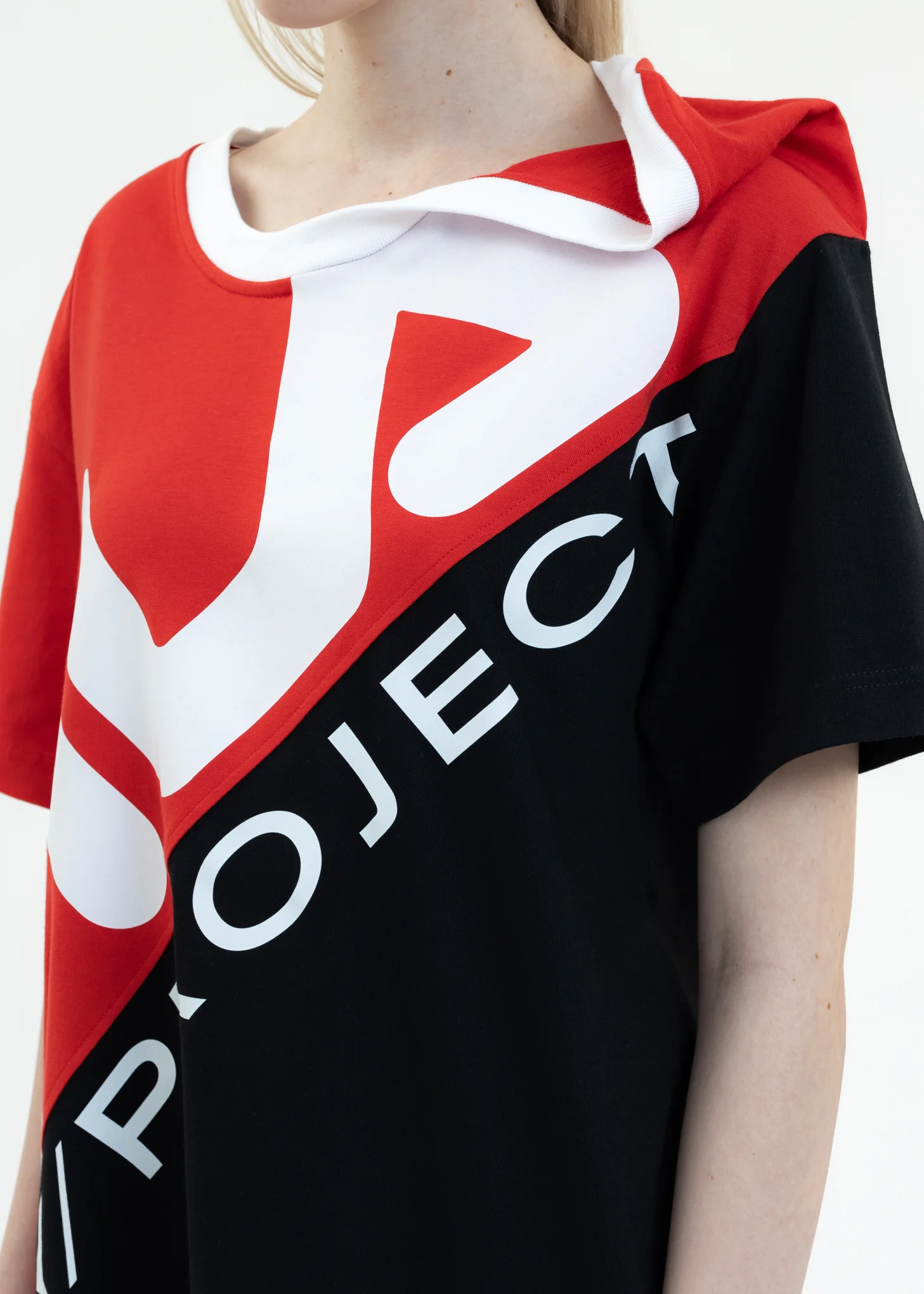Red And Black Y/PROJECT X FILA CLIP SHOULDER T-Shirt - Image 2