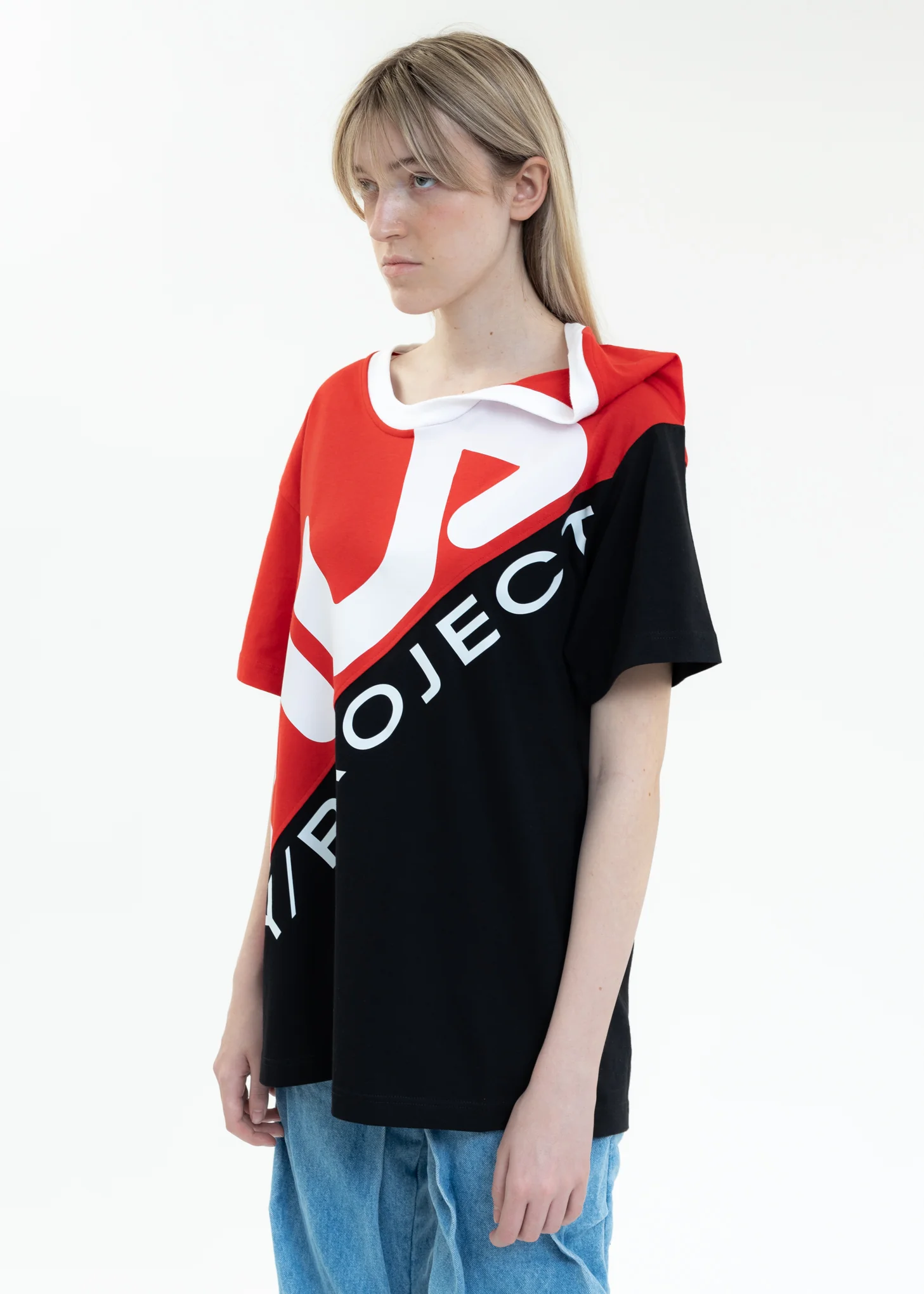 Red And Black Y/PROJECT X FILA CLIP SHOULDER T-Shirt - Image 3