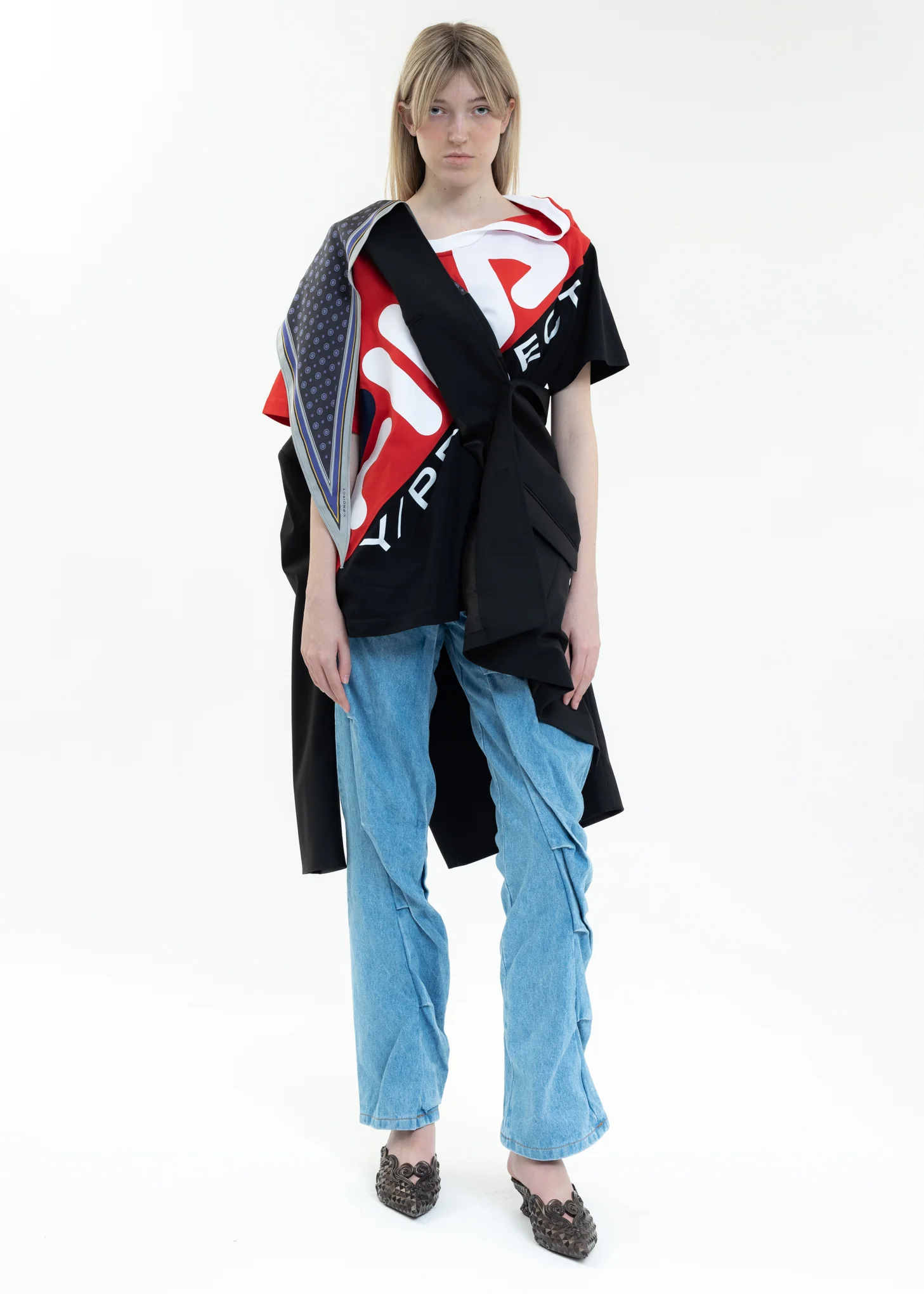 Red And Black Y/PROJECT X FILA CLIP SHOULDER T-Shirt - Image 6