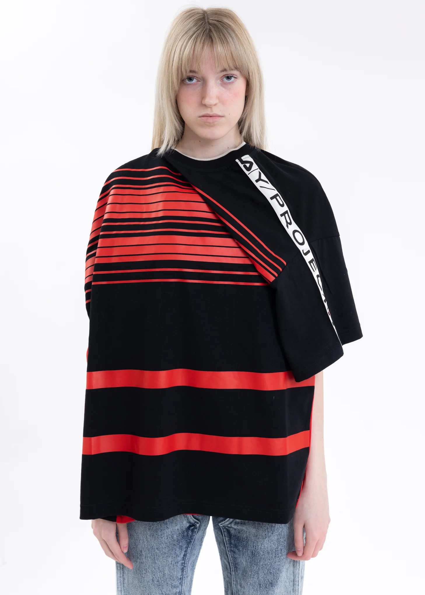 Red And Black Y/PROJECT X FILA REVERSIBLE STRIPE T-Shirt