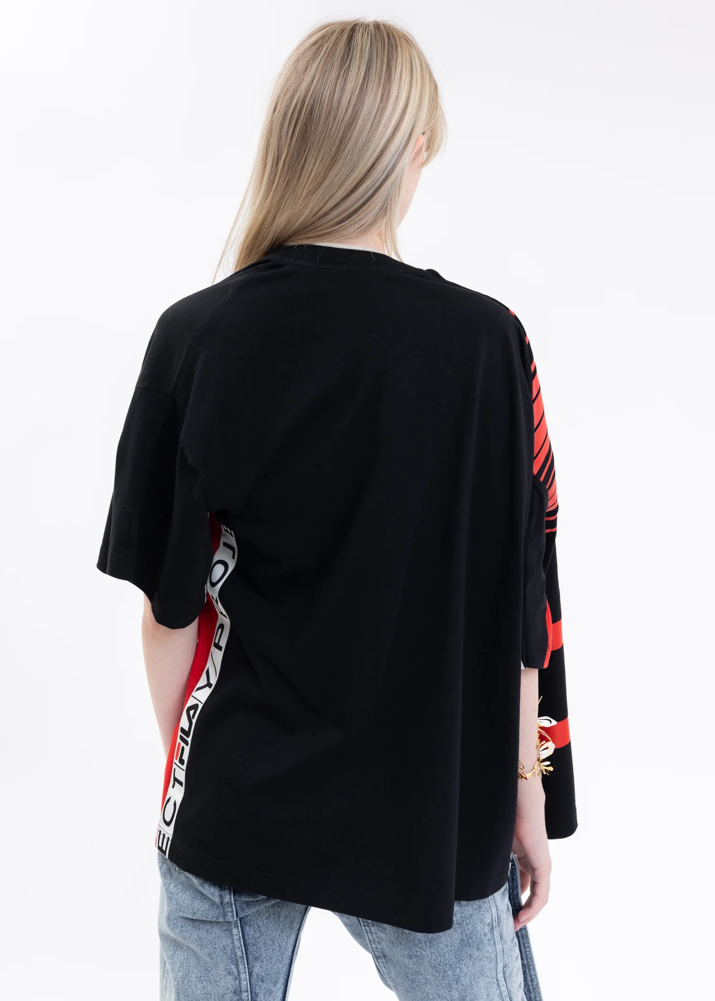 Red And Black Y/PROJECT X FILA REVERSIBLE STRIPE T-Shirt - Image 4