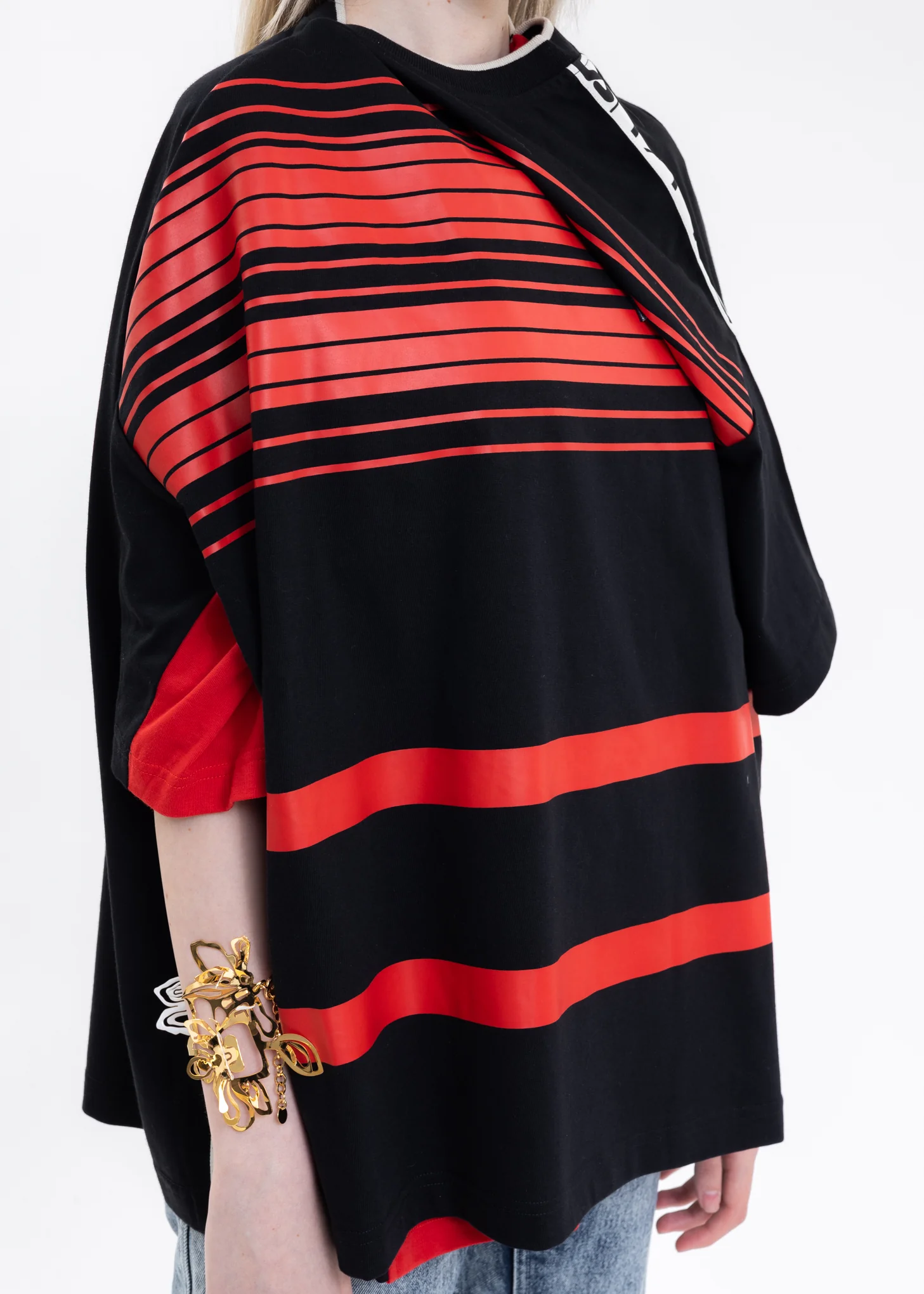 Red And Black Y/PROJECT X FILA REVERSIBLE STRIPE T-Shirt - Image 5