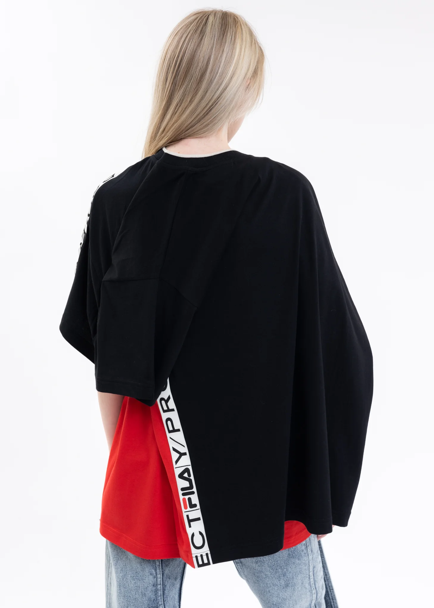Red And Black Y/PROJECT X FILA REVERSIBLE STRIPE T-Shirt - Image 8