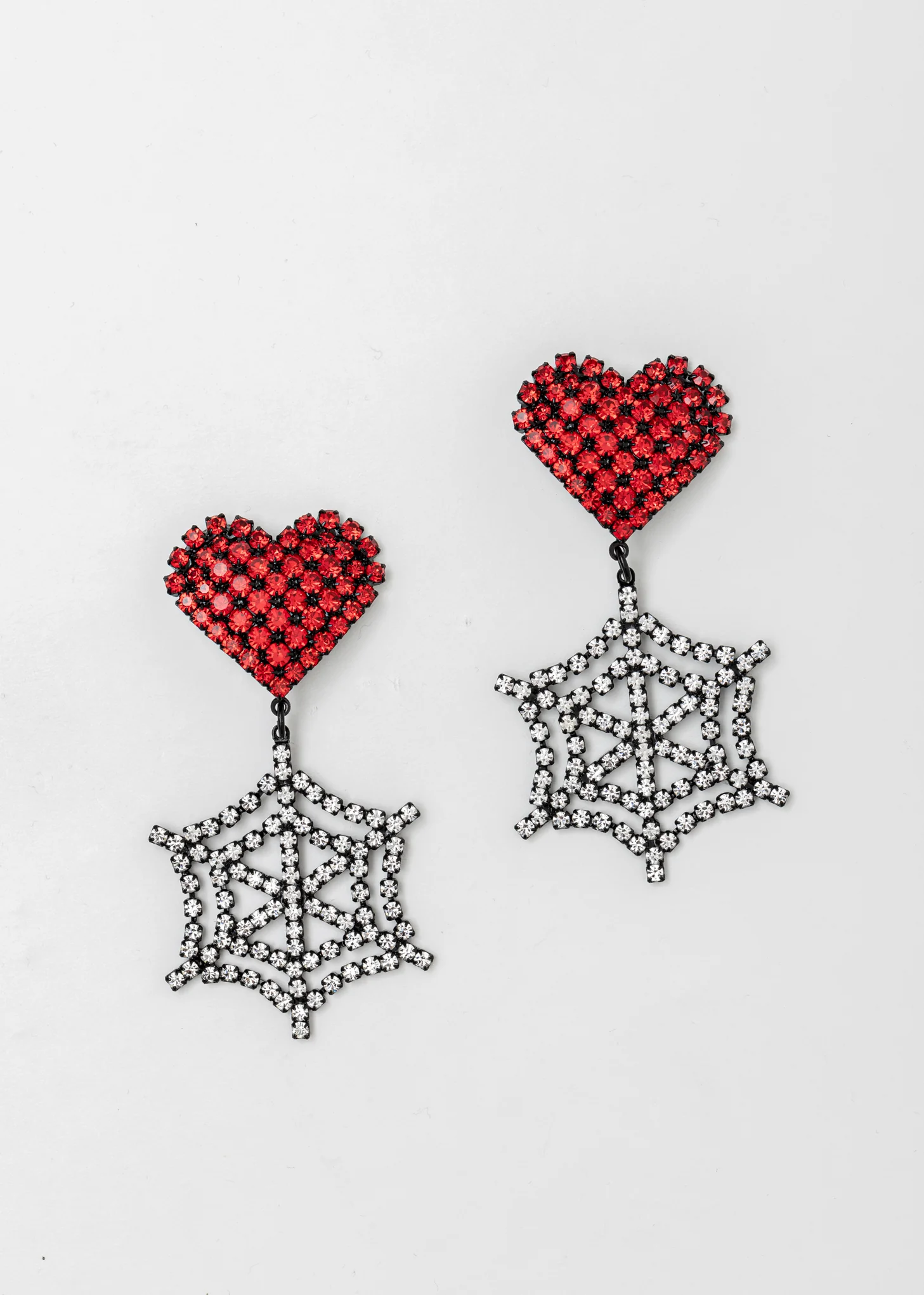 Red and Clear Crystal Heart Cobweb Earring
