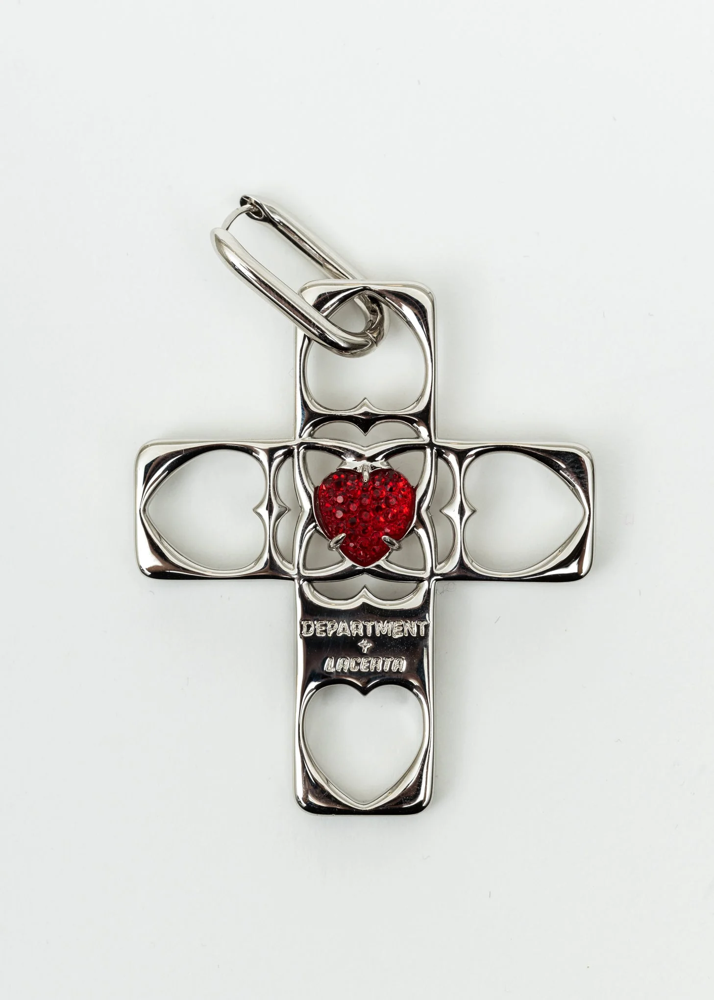 Red And Silver Hearts Cross Earring - Single