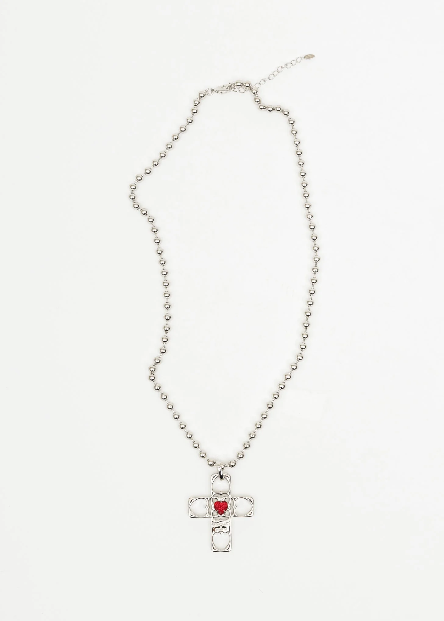 Red and Silver Hearts Cross Necklace