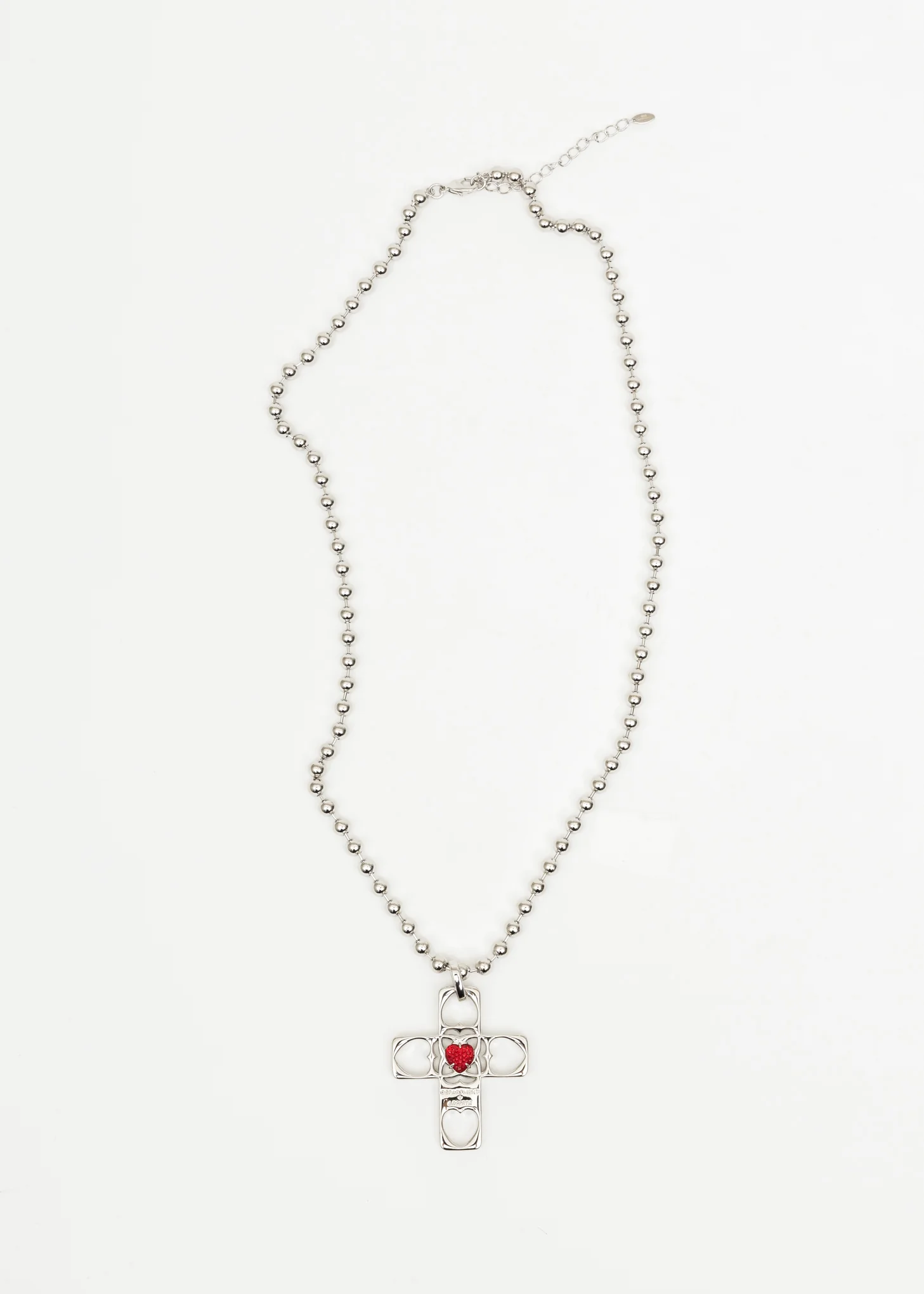 Red and Silver Hearts Cross Necklace