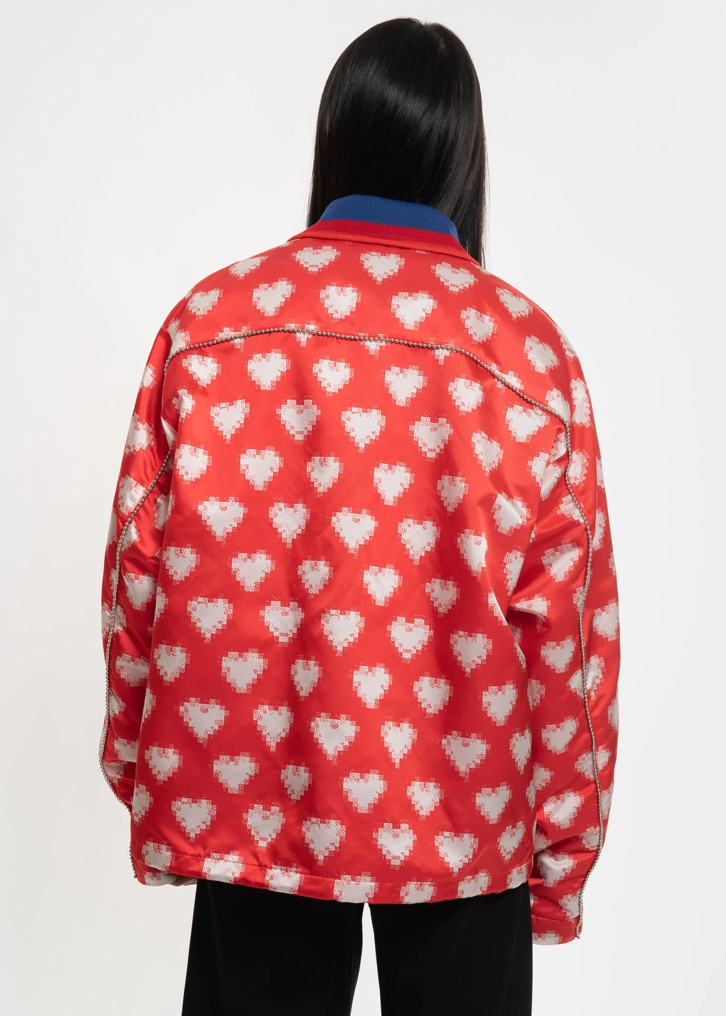 Red and White Oversized Heart Coach Jacket - Image 2