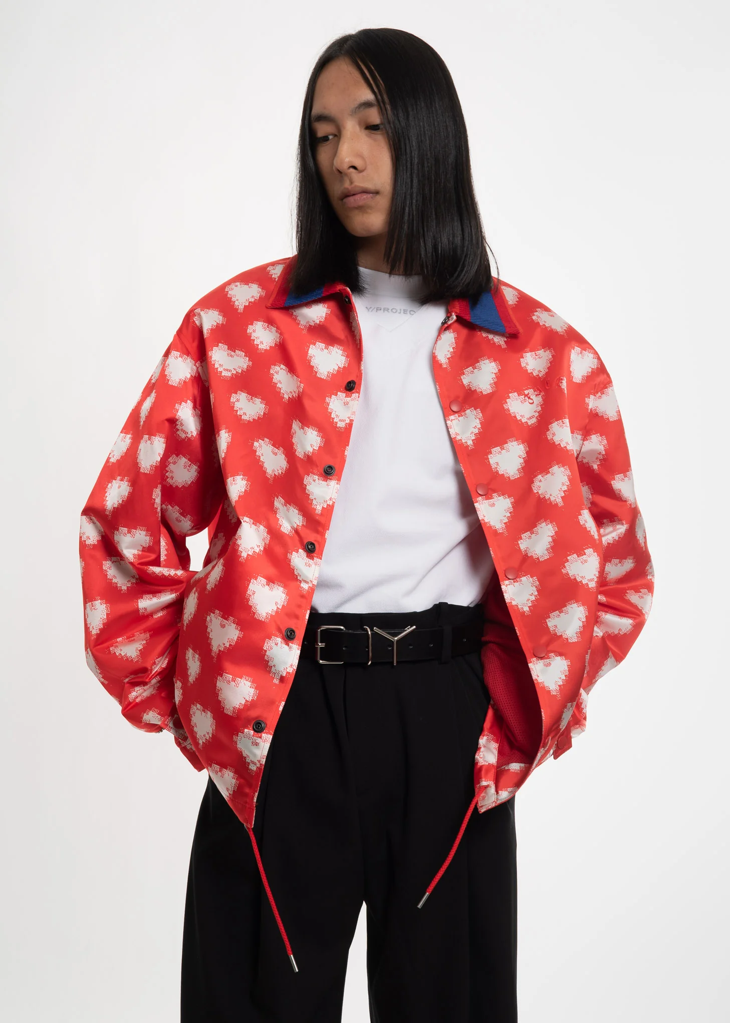Red and White Oversized Heart Coach Jacket - Image 3