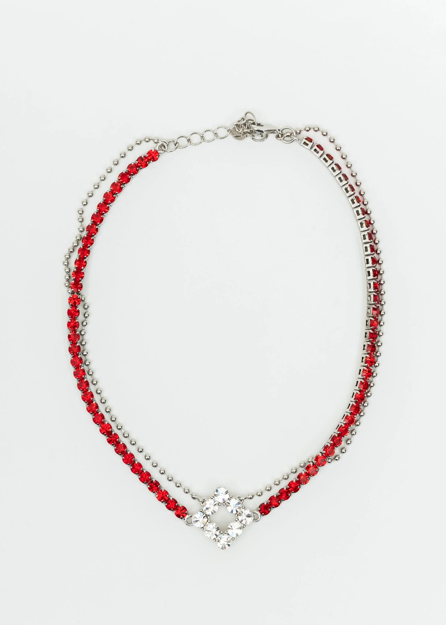 Red and White Rhinestone Mix Necklace
