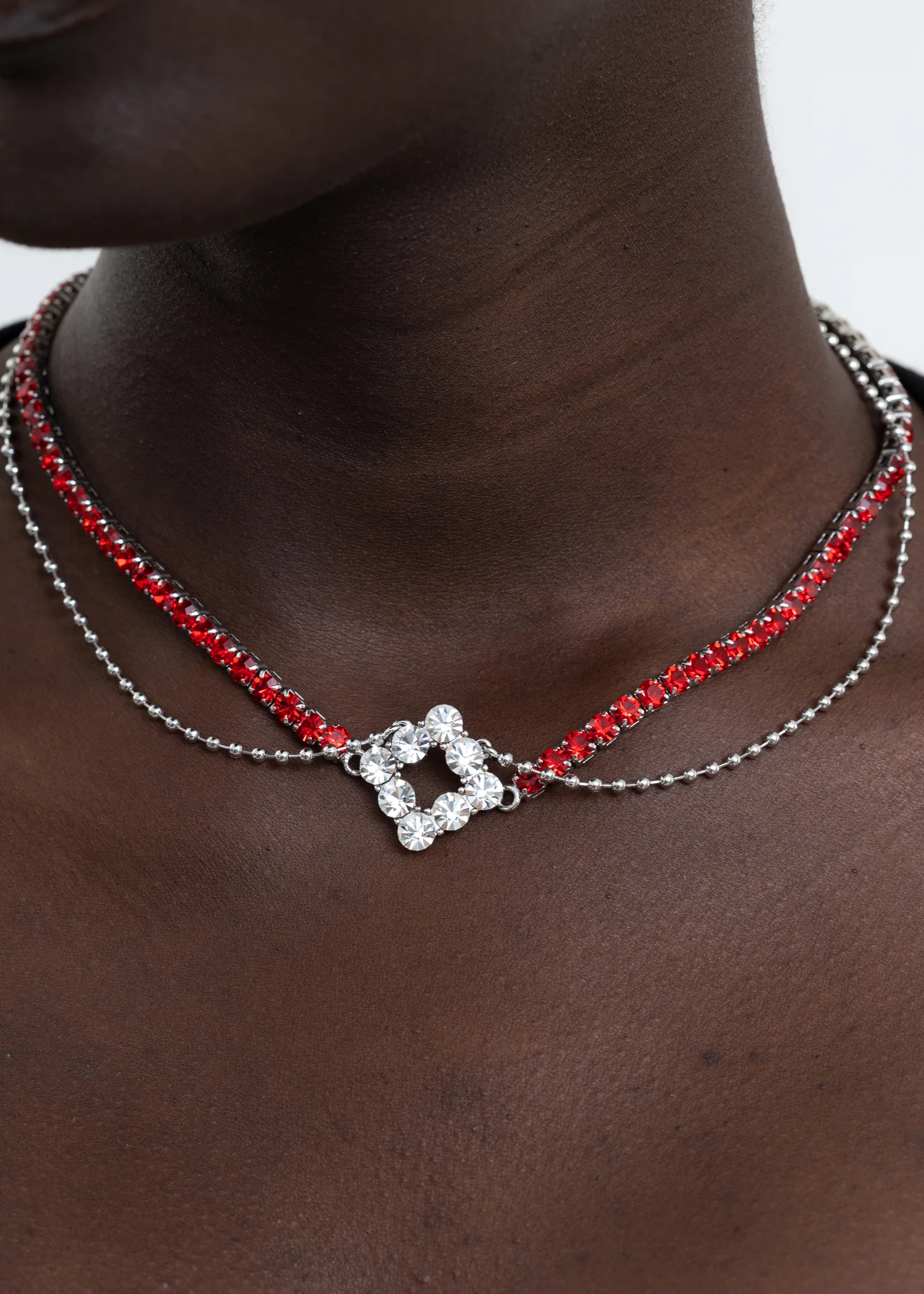 Red and White Rhinestone Mix Necklace - Image 3