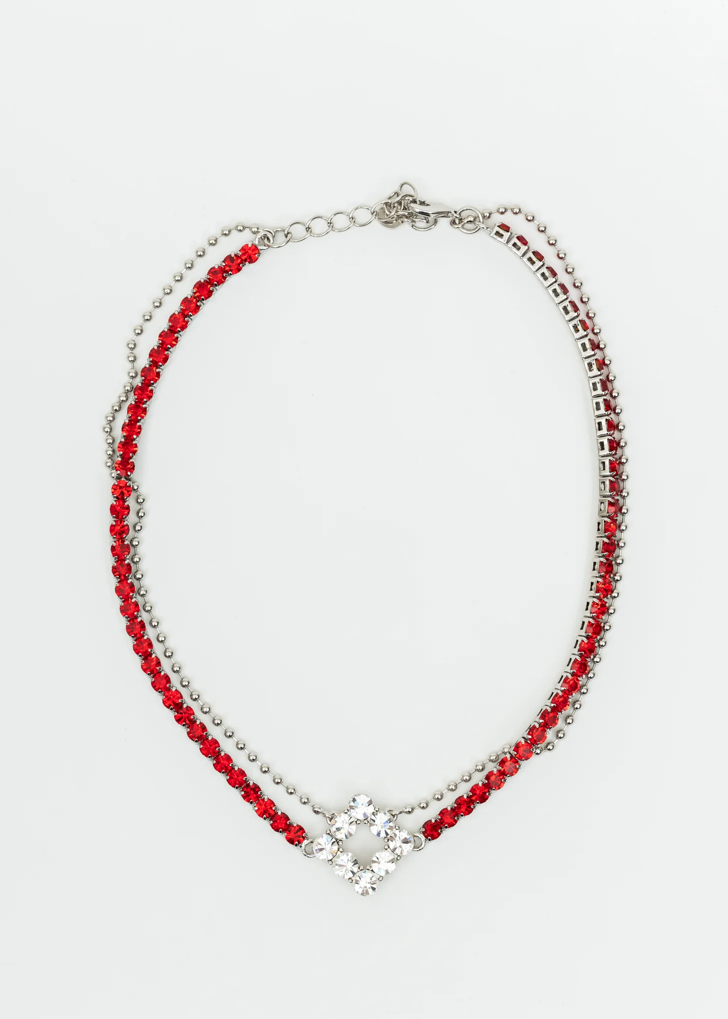 Red and White Rhinestone Mix Necklace