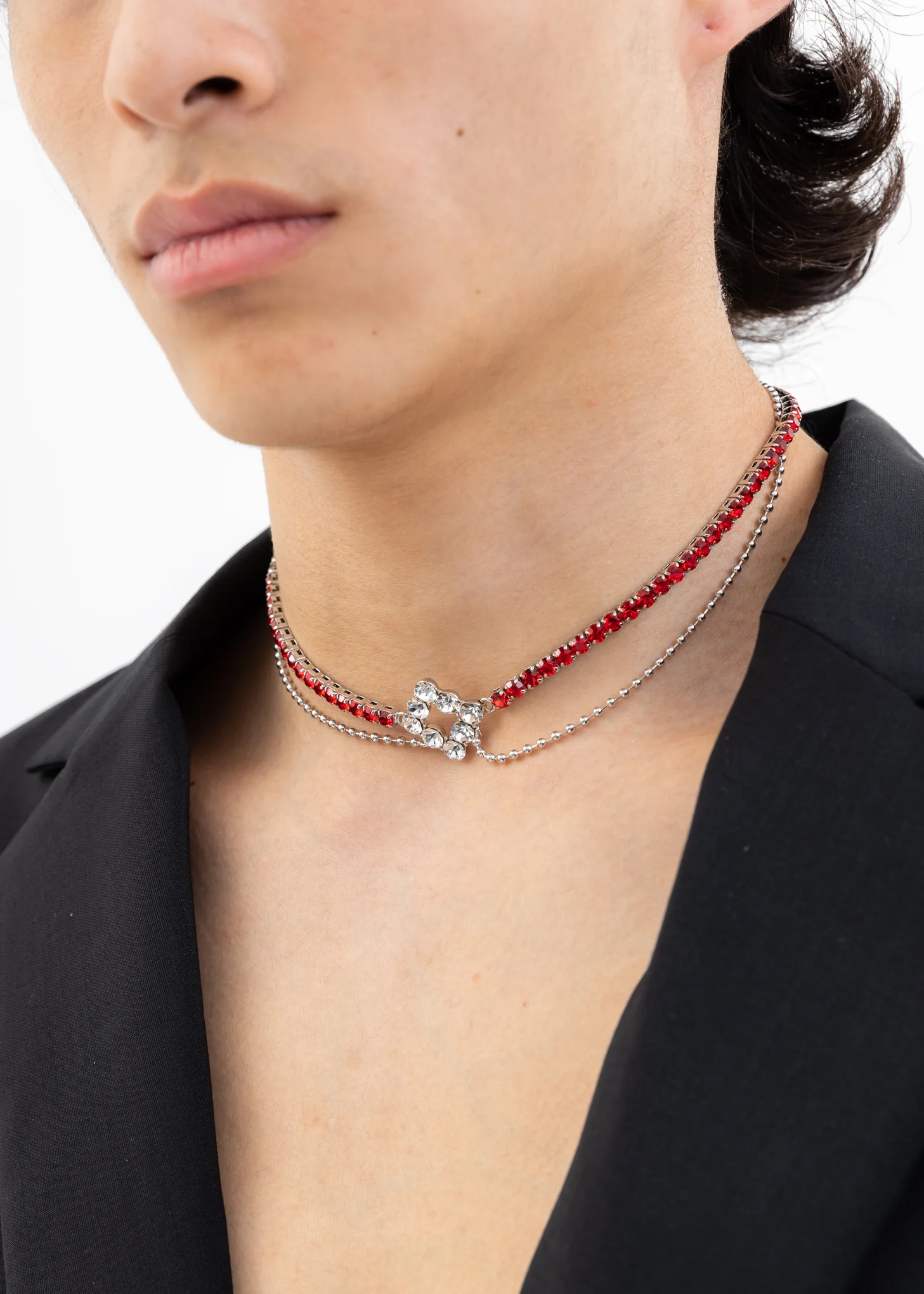 Red and White Rhinestone Mix Necklace - Image 3