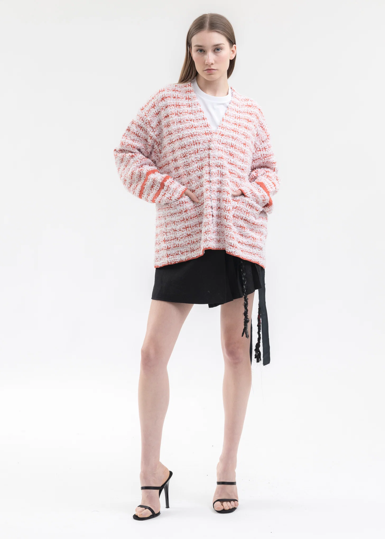 Red And White TWEED KNIT CARDIGAN JACKET - Image 5