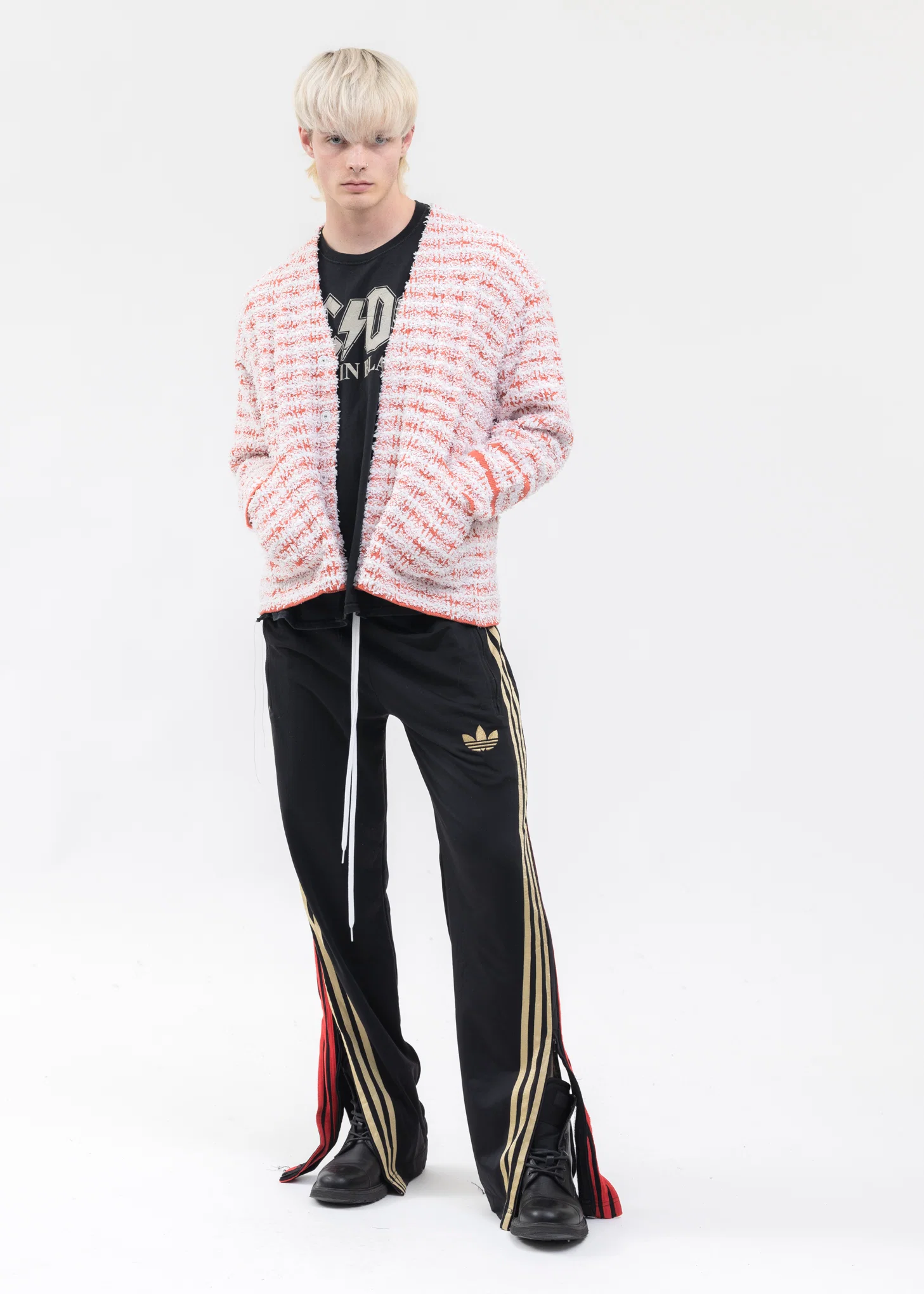 Red And White TWEED KNIT CARDIGAN JACKET - Image 6