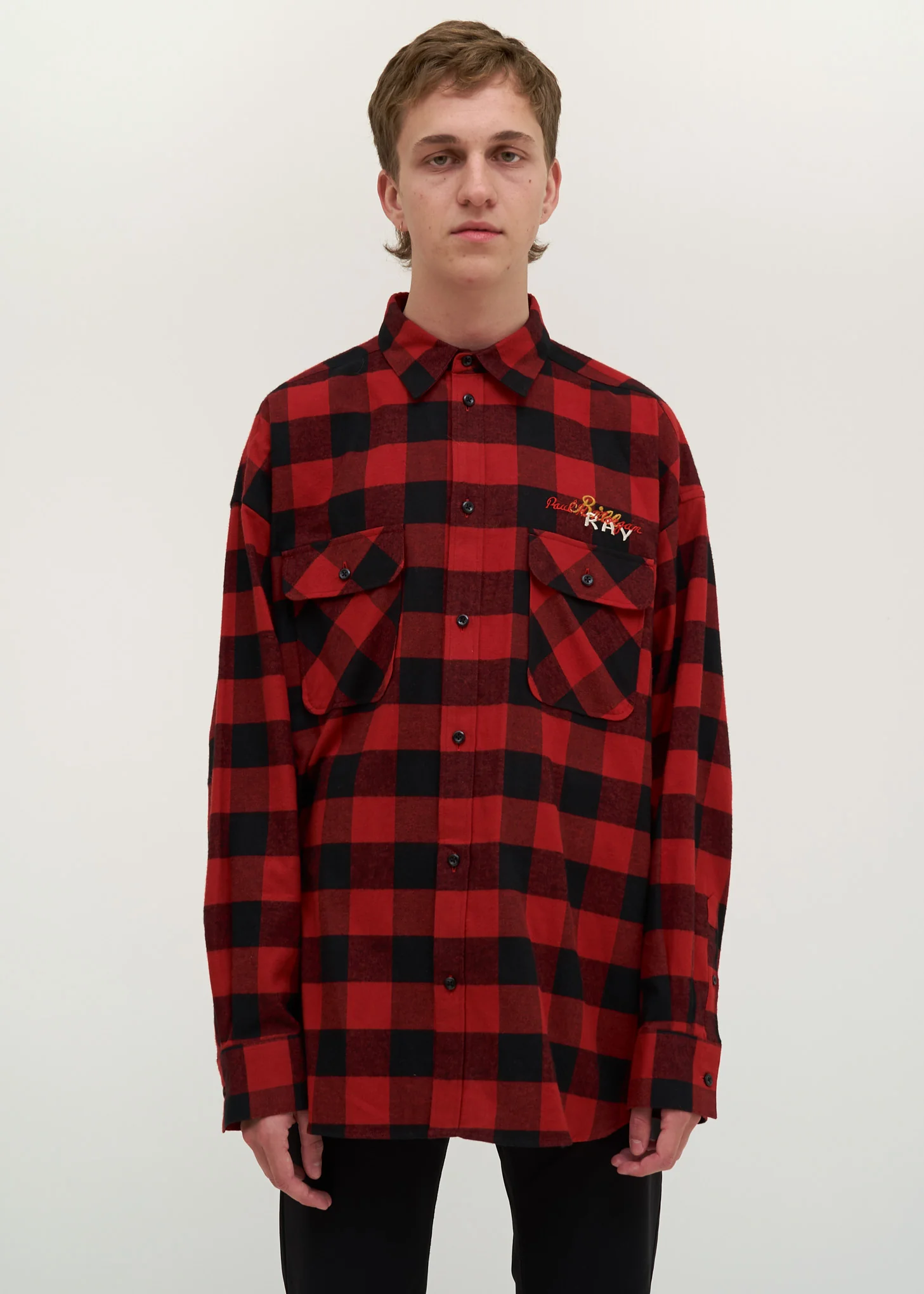 Red Chaos Embroidery Check Shirt - Image 2