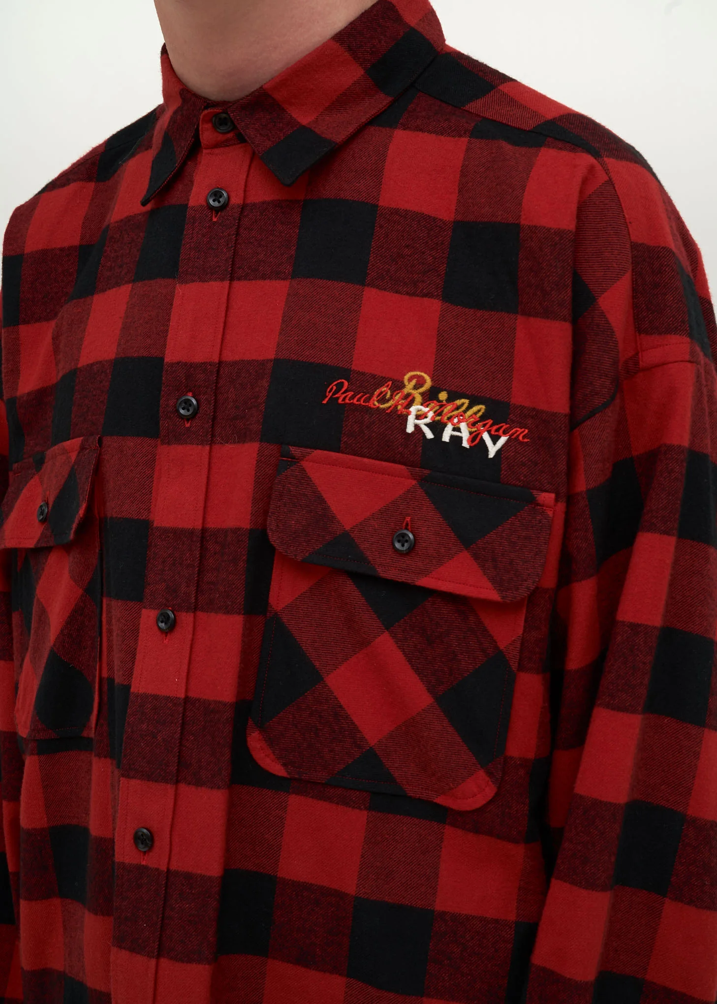 Red Chaos Embroidery Check Shirt - Image 4