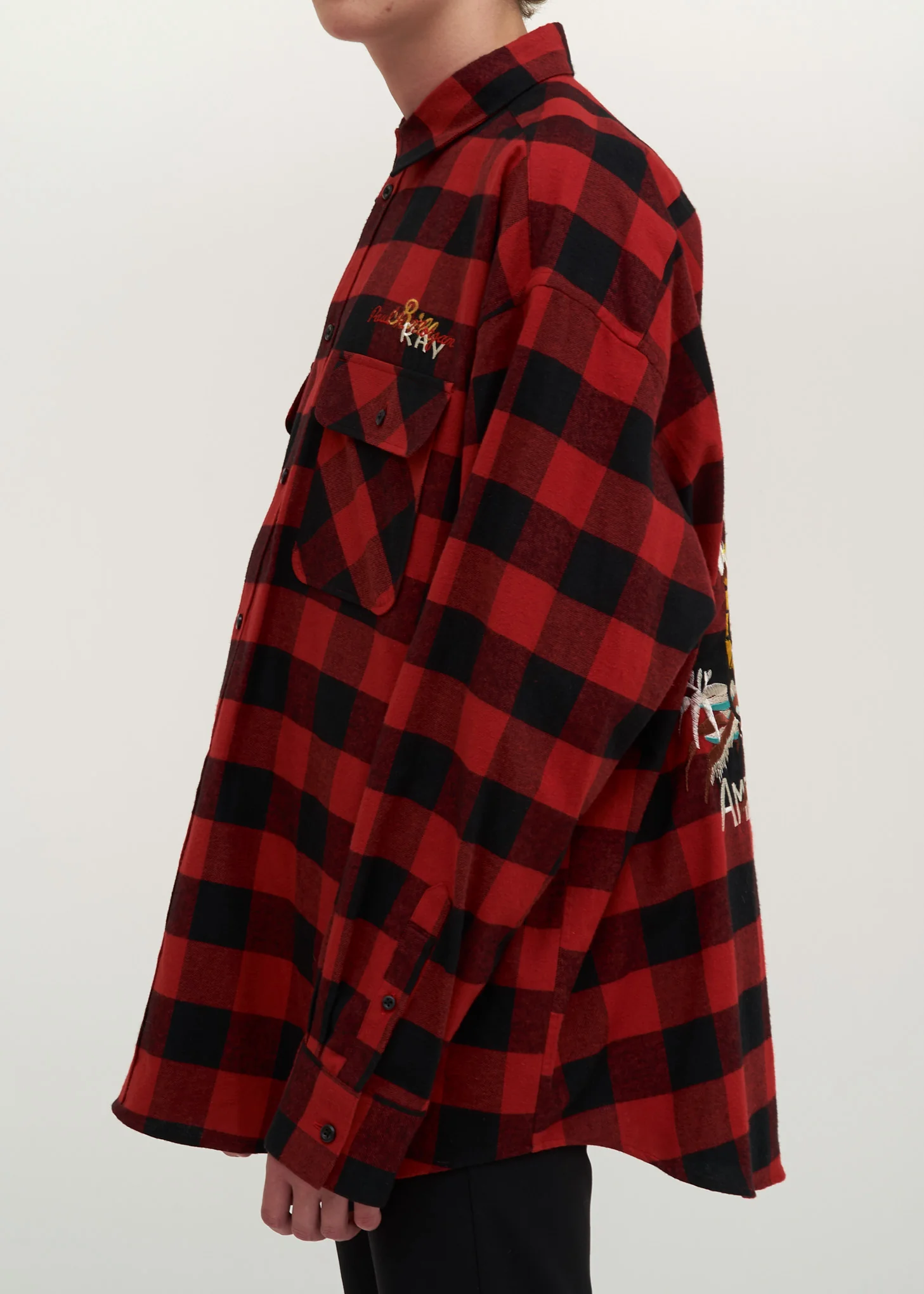 Red Chaos Embroidery Check Shirt - Image 5