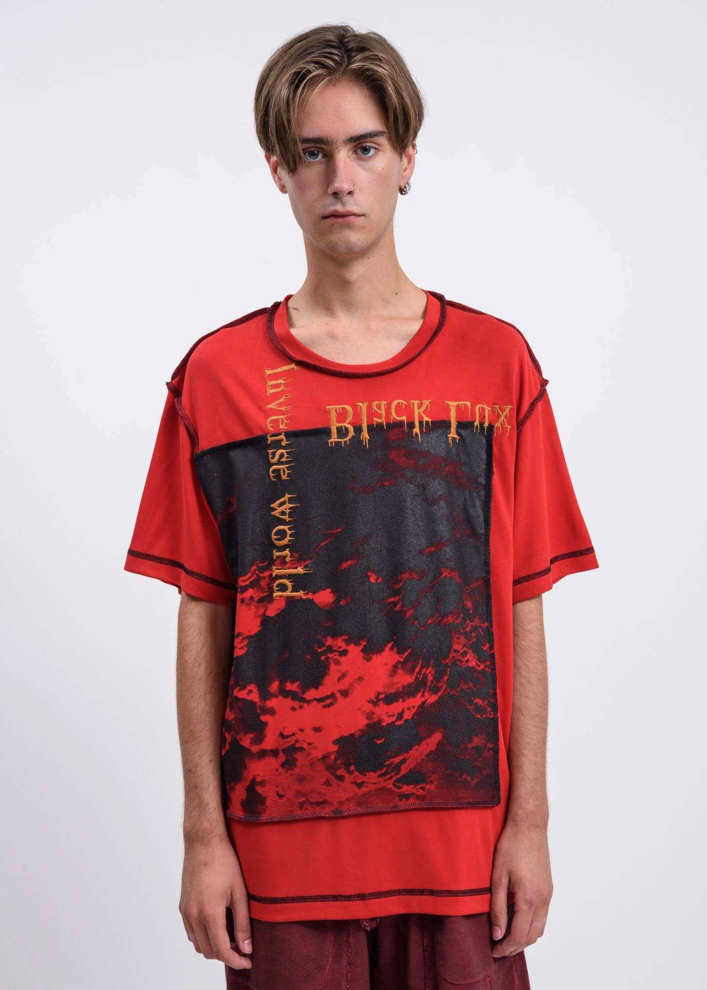 Red Contrast Stitch Clouds T-Shirt
