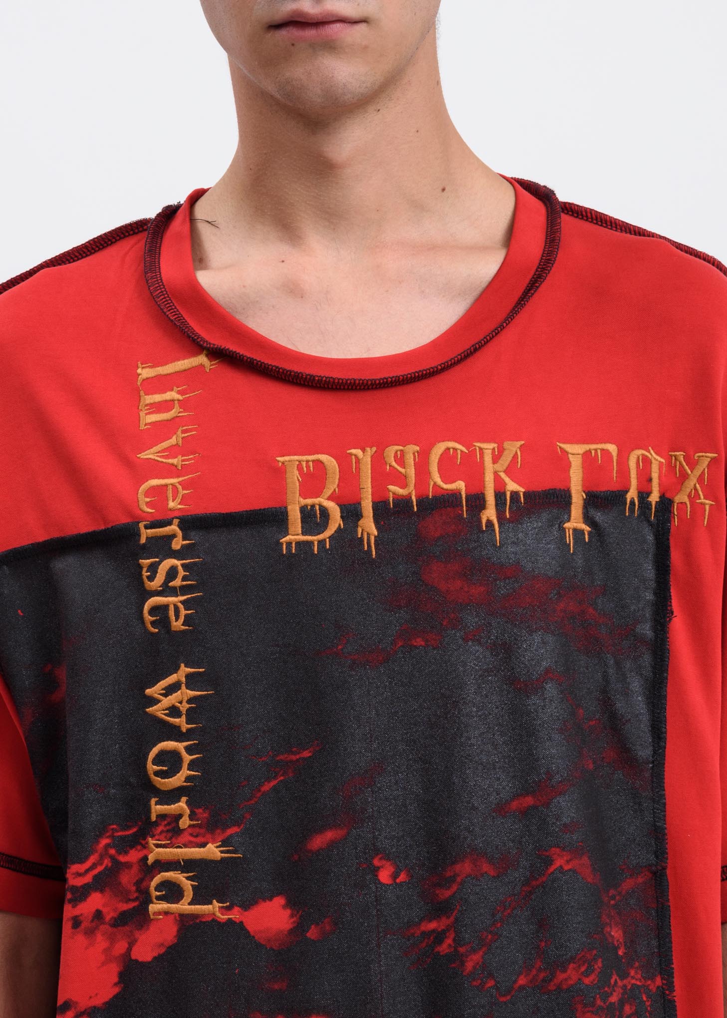 Red Contrast Stitch Clouds T-Shirt - Image 3