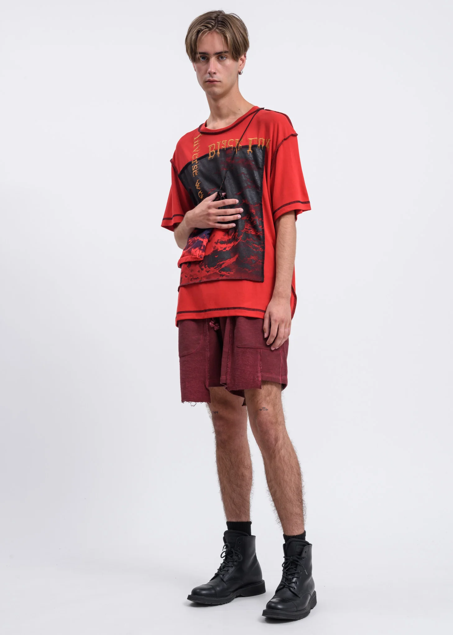 Red Contrast Stitch Clouds T-Shirt - Image 5