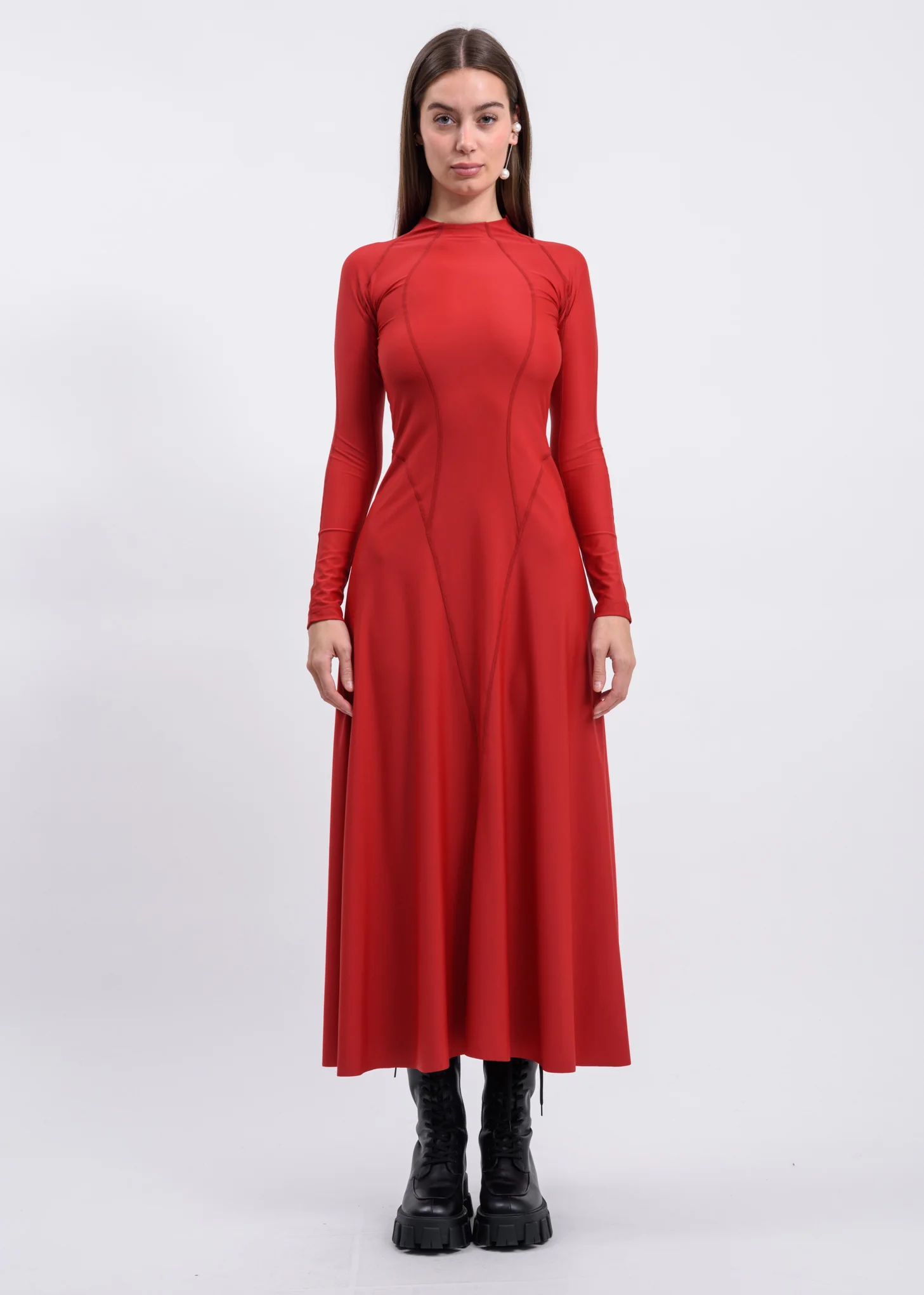 Red Elif Long Sleeve Dress