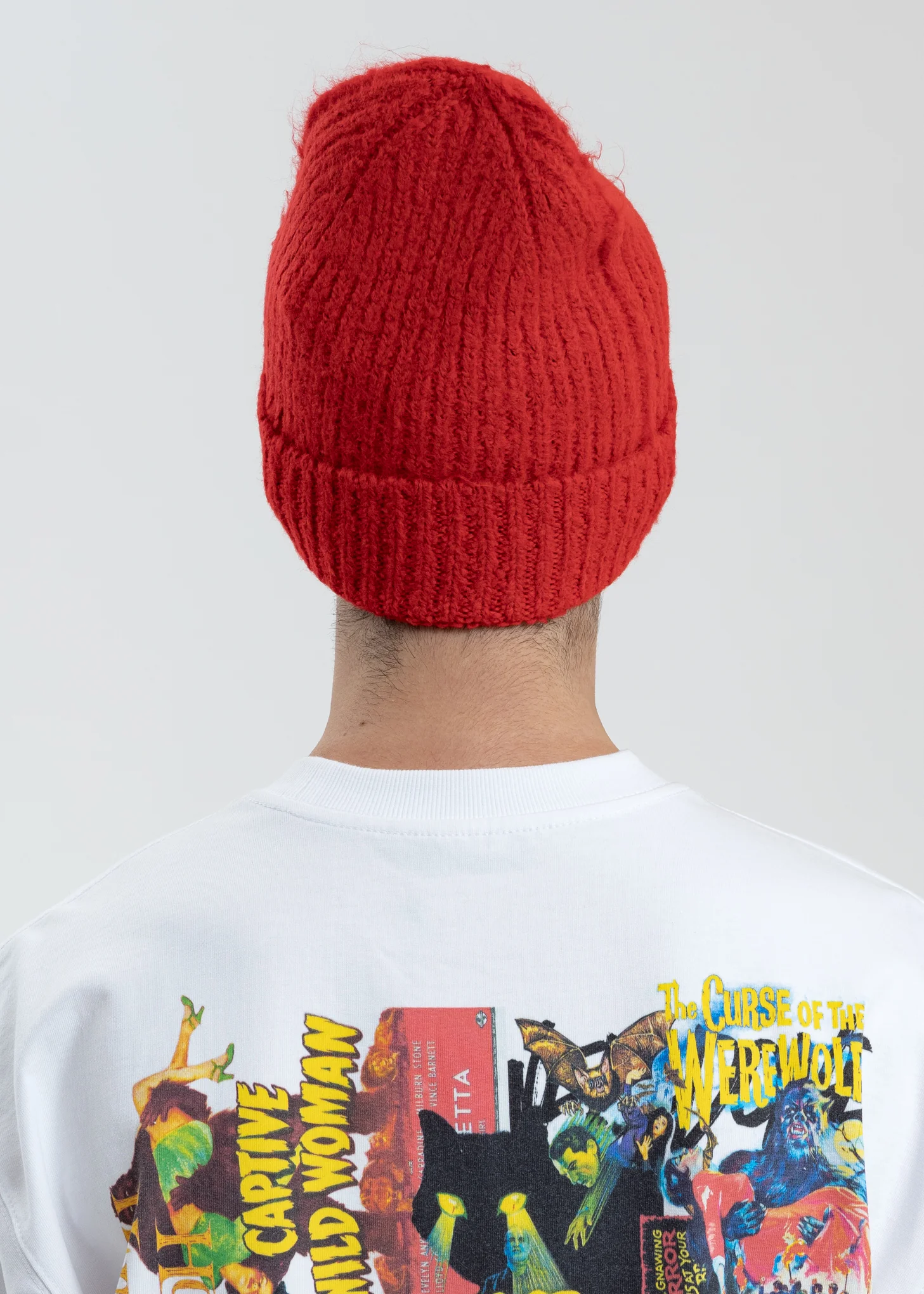 Red Embroidered Metal Logo Long Beanie - Image 4