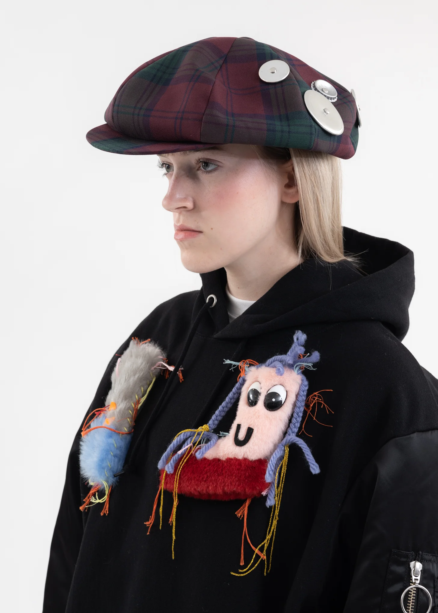 Red/Green Tartan Check Metal Badges Casquette KIDILL × CA4LA Collaboration