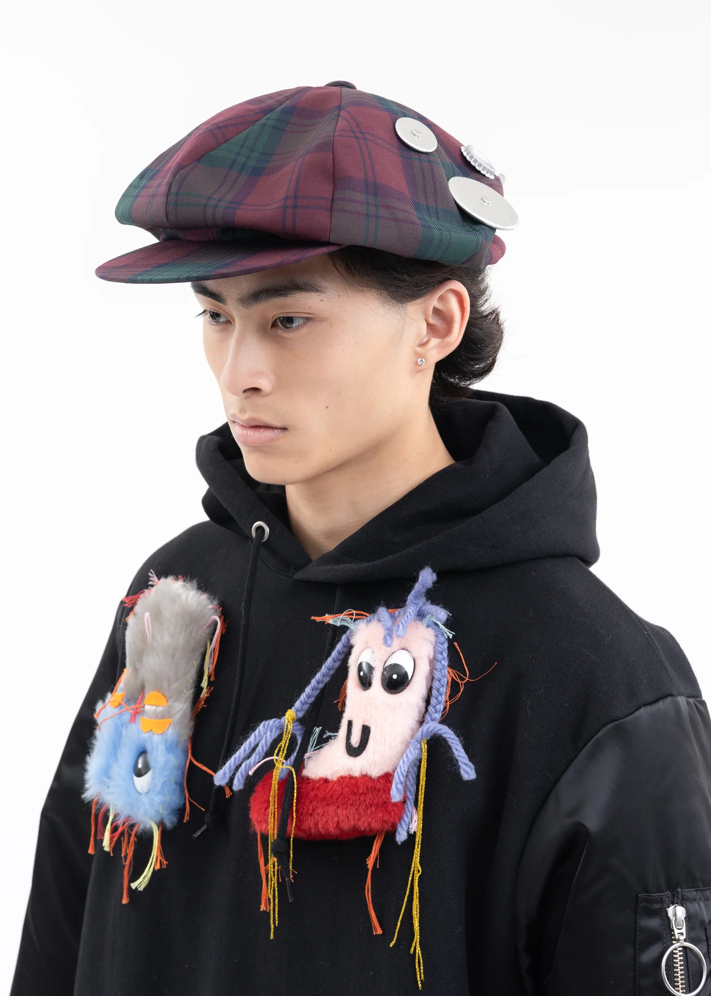 Red/Green Tartan Check Metal Badges Casquette KIDILL × CA4LA Collaboration