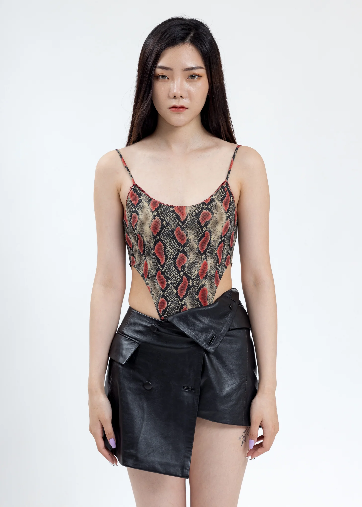 Red And Grey High Cut Bodysuit