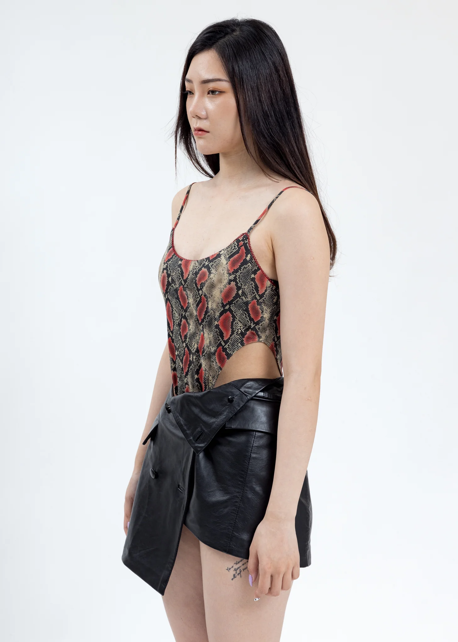 Red And Grey High Cut Bodysuit - Image 3