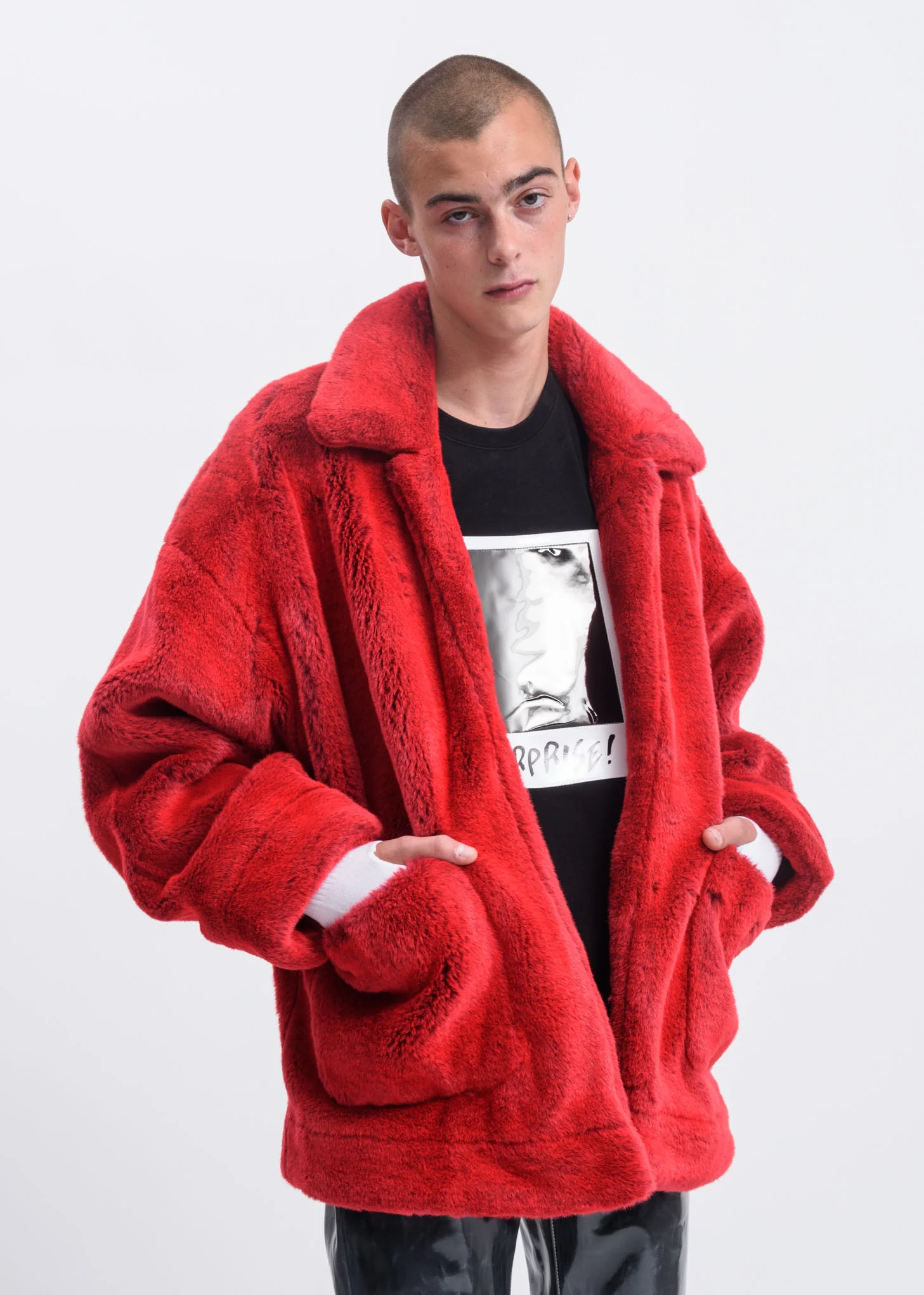 Red Hand Painted Fur Jacket - Image 2
