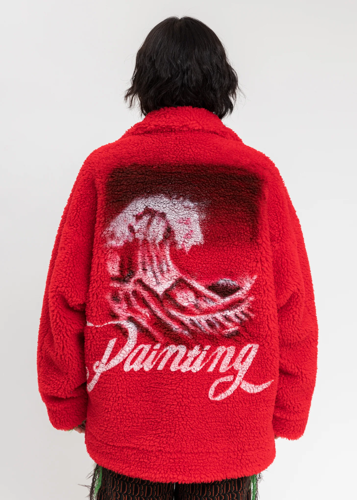 Red Hand-Painted Recycle Fur Jacket - Image 2