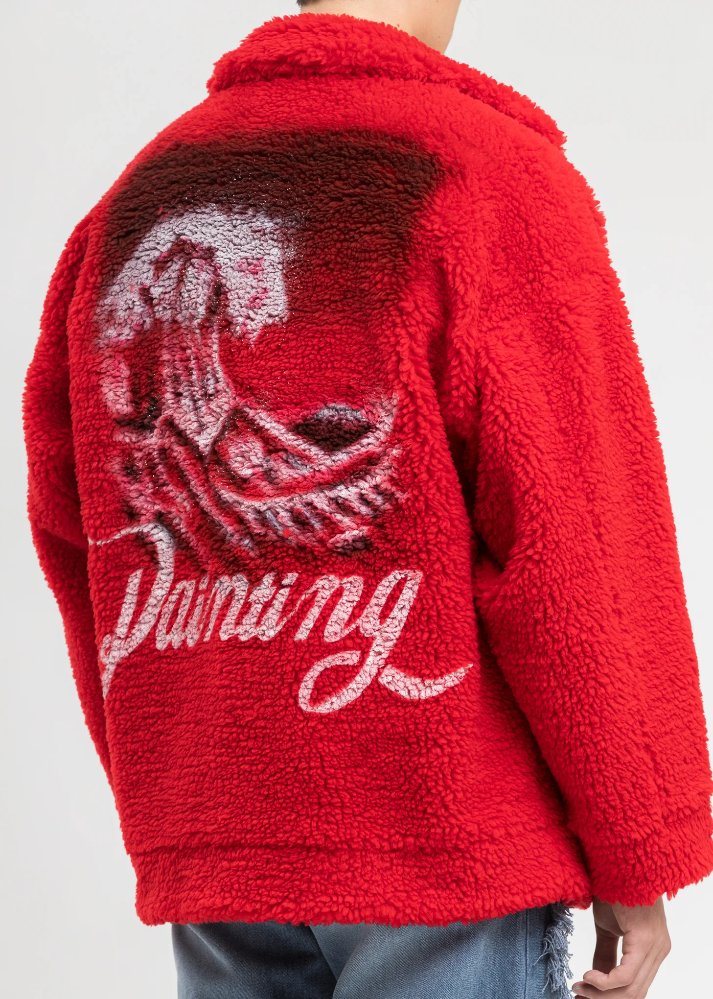 Red Hand-Painted Recycle Fur Jacket - Image 2