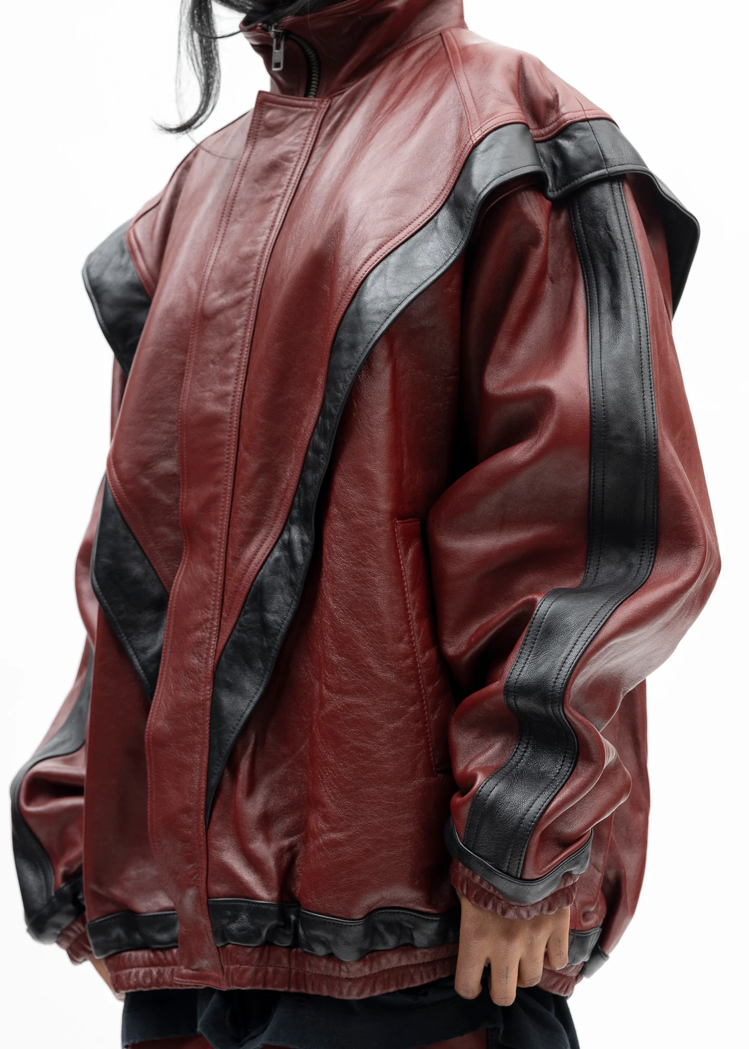 RED LEATHER TRACK JACKET - Image 2