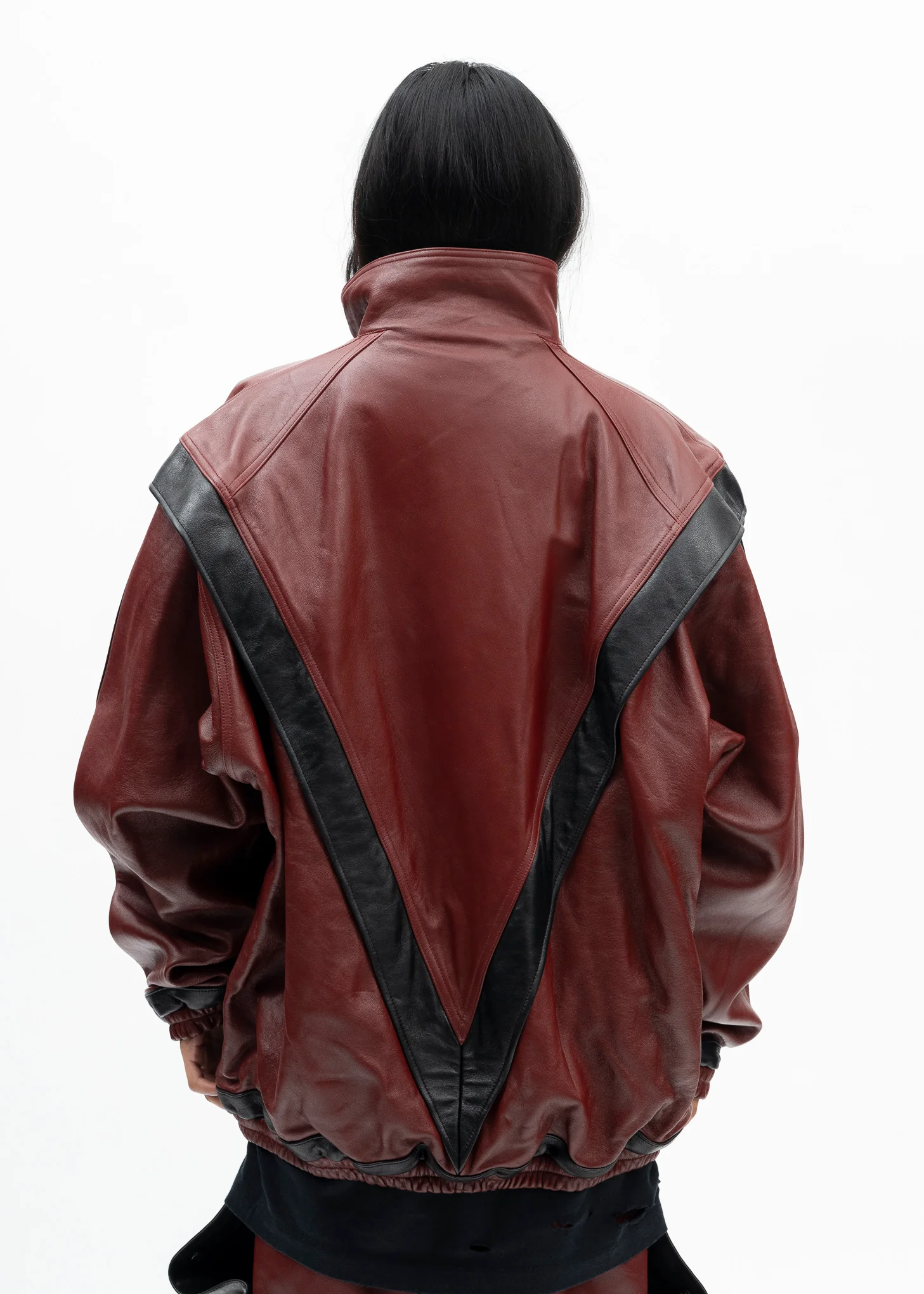 RED LEATHER TRACK JACKET - Image 3
