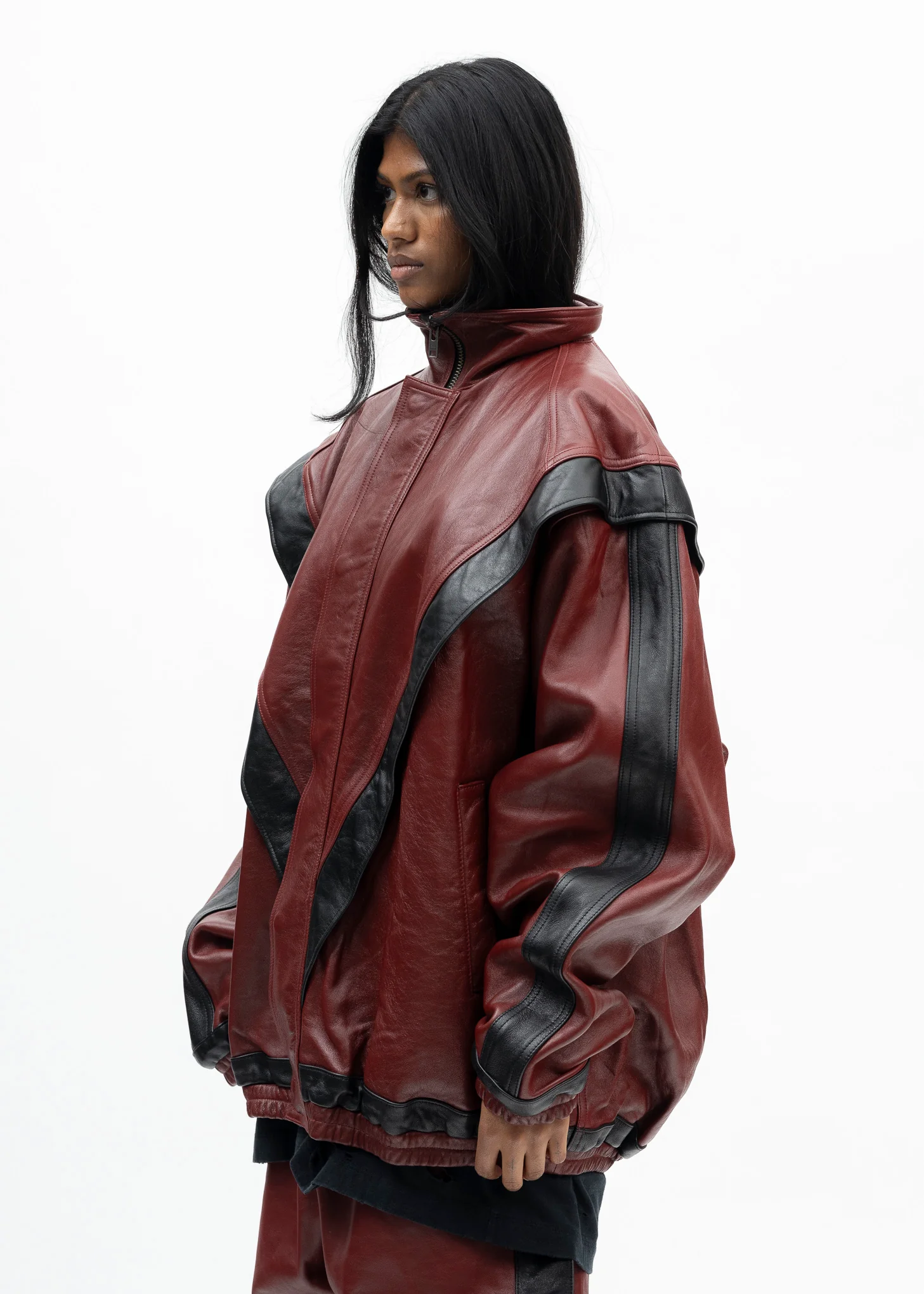 RED LEATHER TRACK JACKET - Image 4