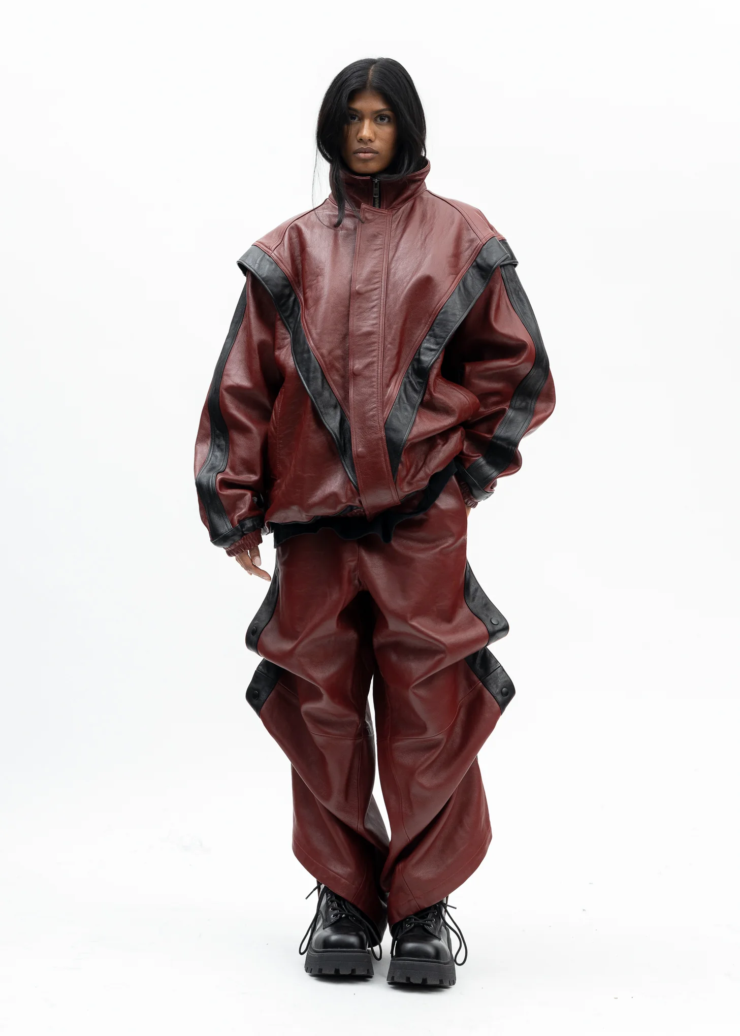 RED LEATHER TRACK JACKET - Image 5